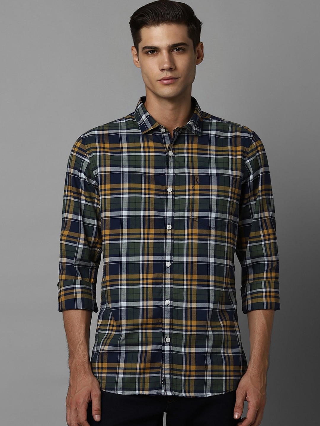 

Allen Solly Tartan Checked Long Sleeves Pure Cotton Casual Shirt, Navy blue