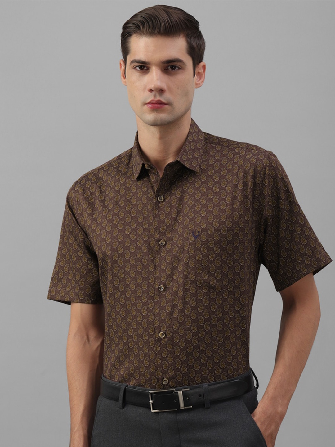 

Allen Solly Slim Fit Ethnic Motifs Printed Pure Cotton Formal Shirt, Brown