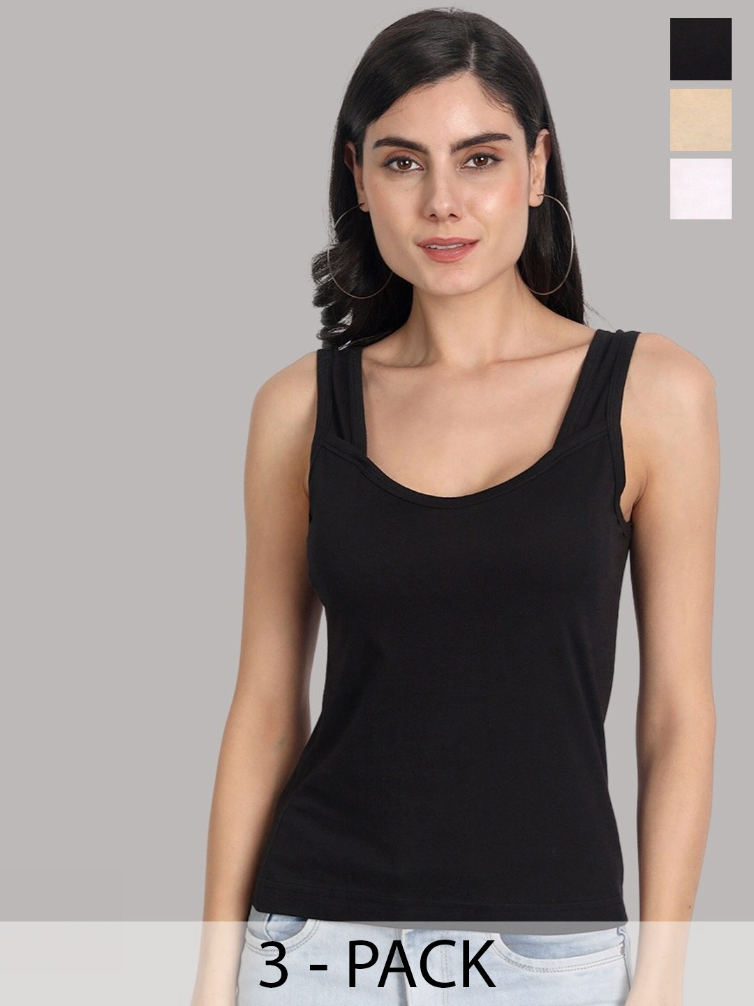 

Aimly Pack of 3 Sleeveless Cotton Camisoles, Black