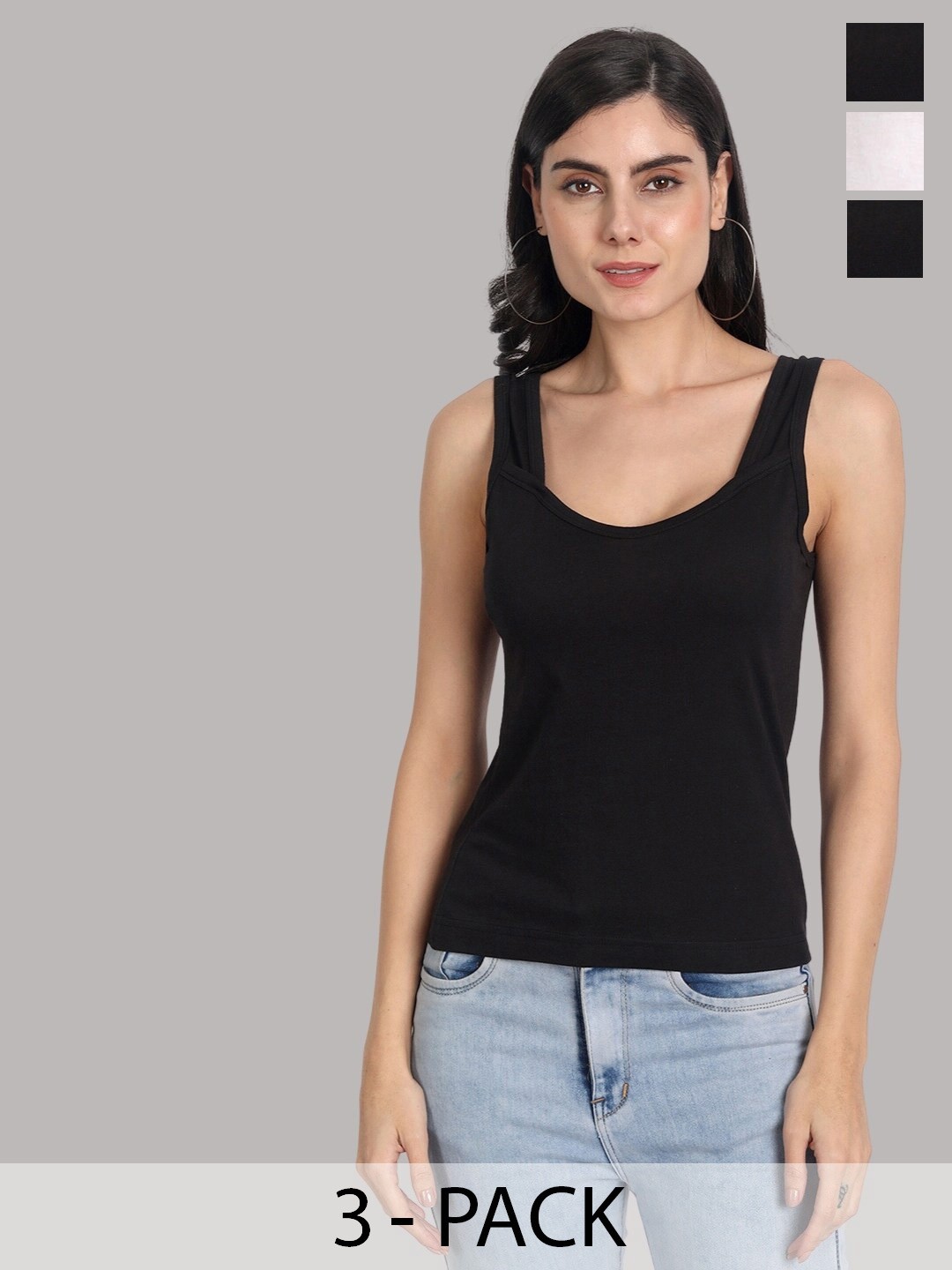 

Aimly Pack of 3 Sleeveless Cotton Camisoles, Black