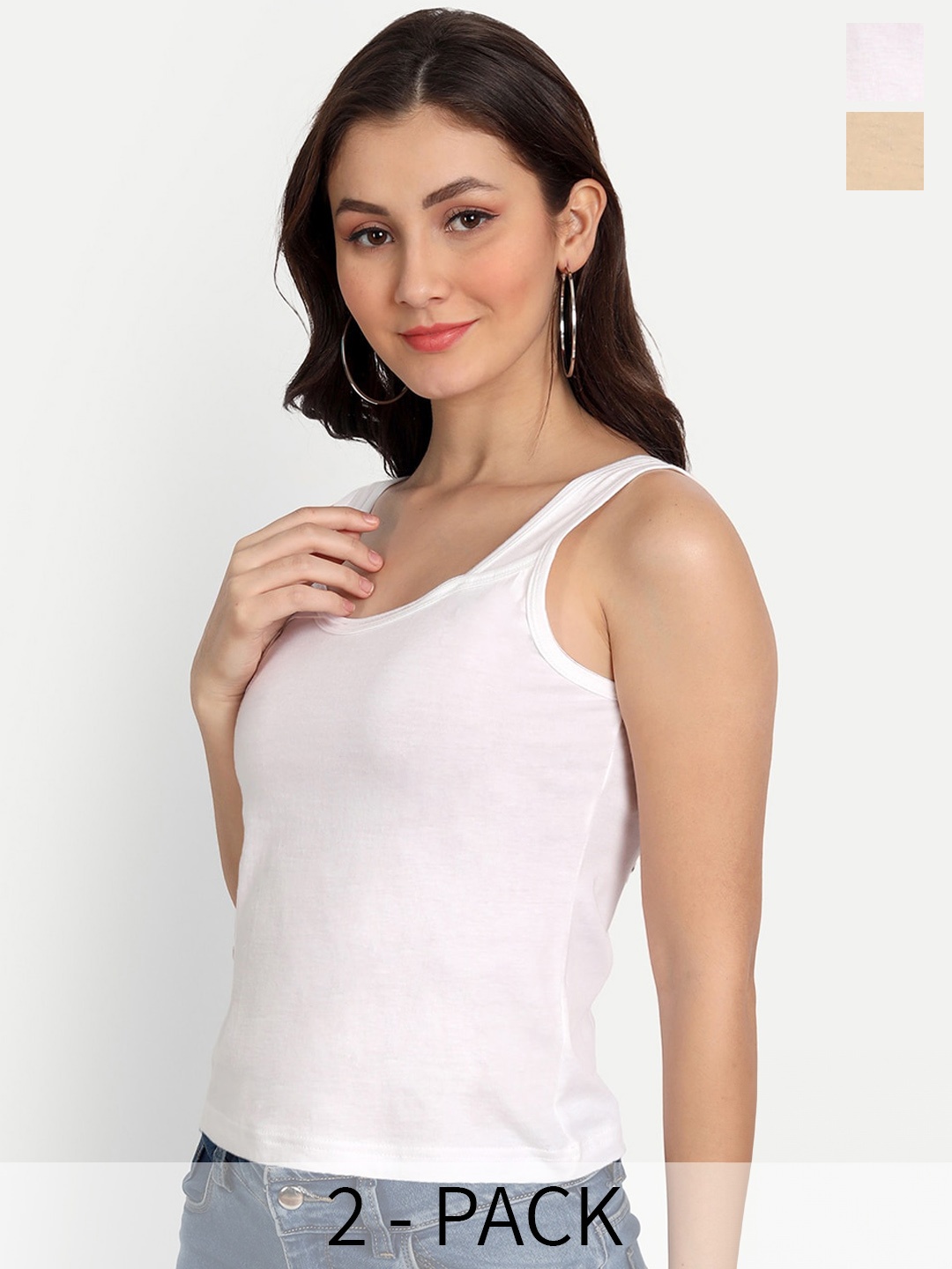 

Aimly Pack Of 2 Cotton Slip Spaghetti Camisoles, White