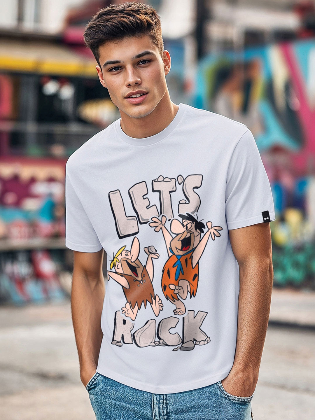 

Bewakoof Official Cartoon Network Merchandise Rock N Roll Printed T-shirt, White