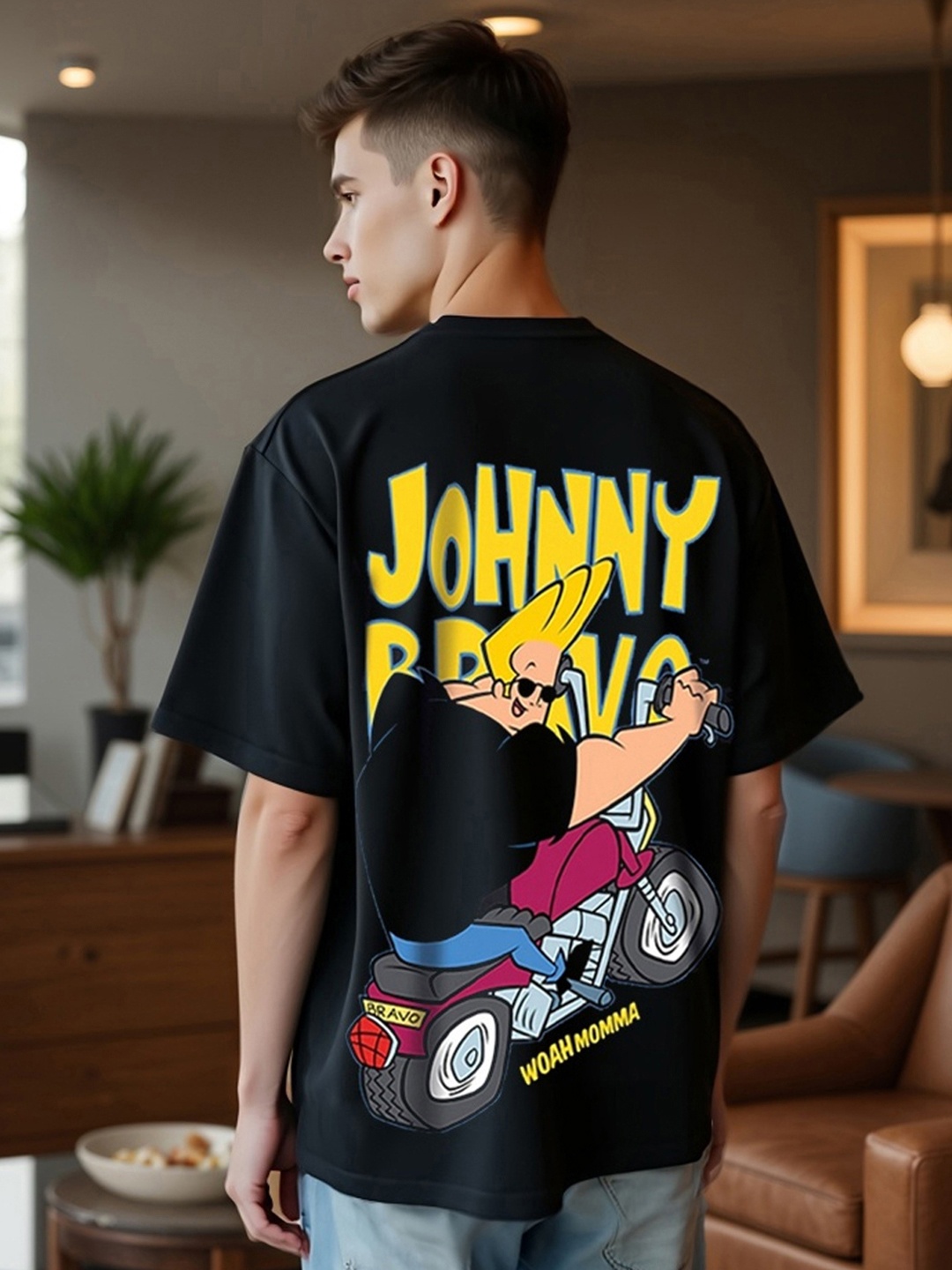 

Bewakoof Official Cartoon Network Merchandise Johnny Biker Printed Oversized T-shirt, Black