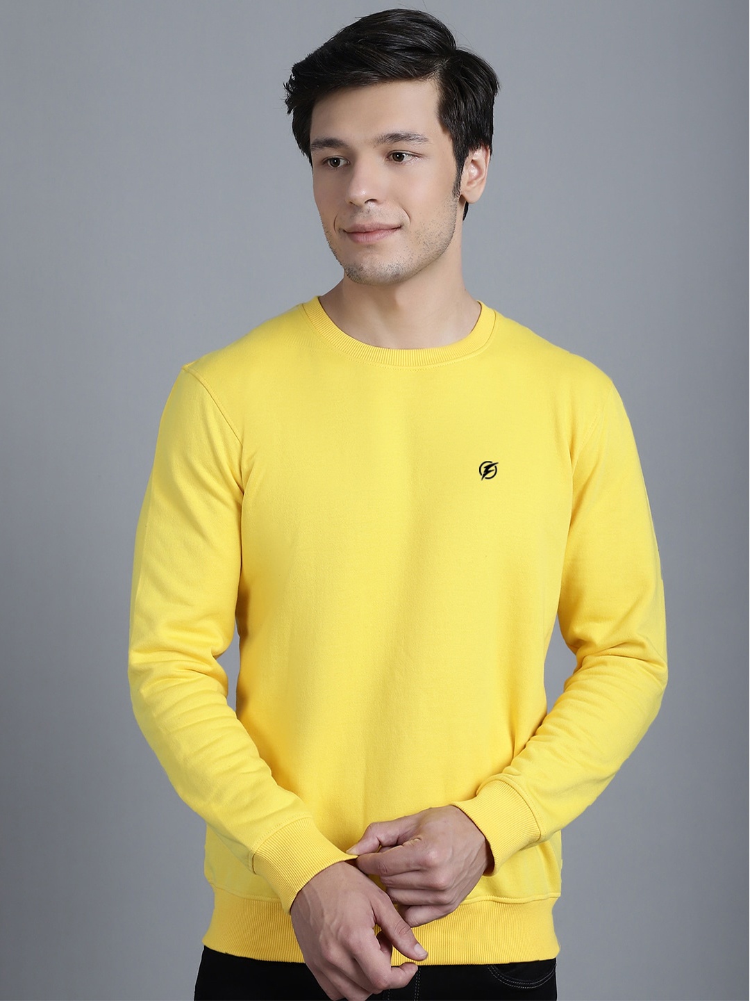 

Friskers Round Neck Fleece Pullover Sweatshirt, Yellow