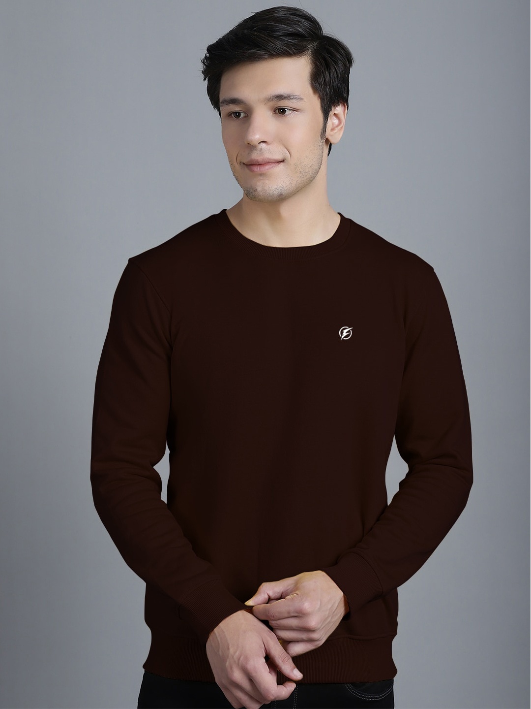 

Friskers Round Neck Long Sleeve Fleece Sweatshirt, Brown