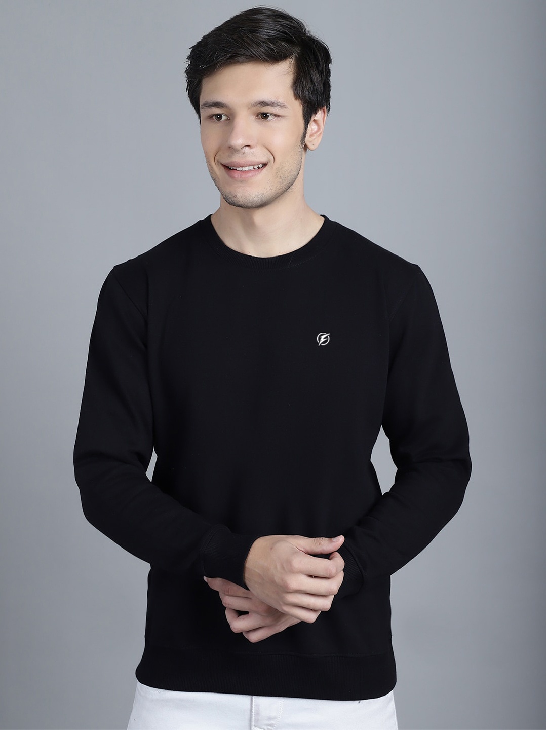 

Friskers Round Neck Long Sleeve Fleece Sweatshirt, Black