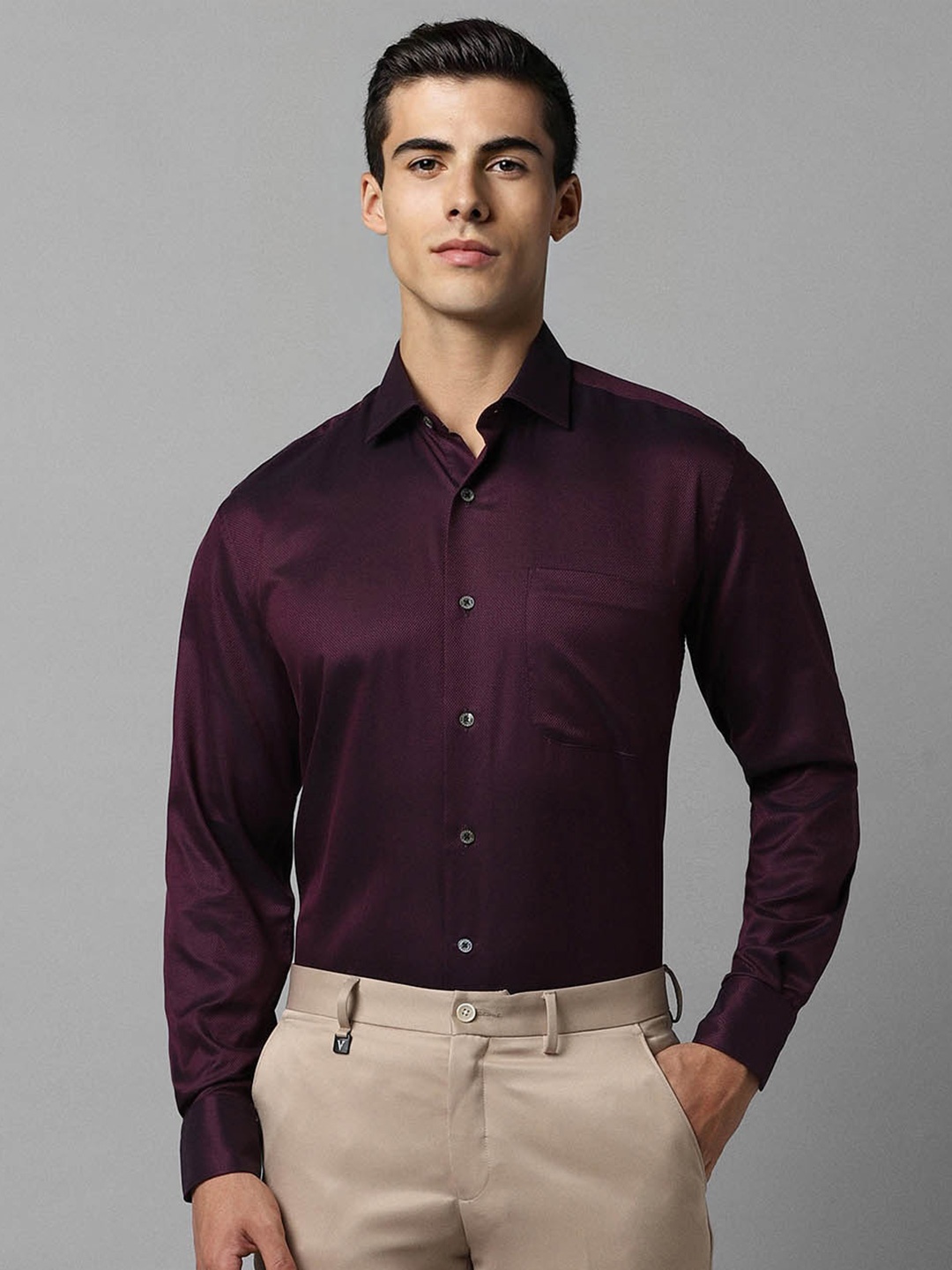 

Luxure by Louis Philippe Spread Collar Pure Cotton Formal Shirt, Burgundy