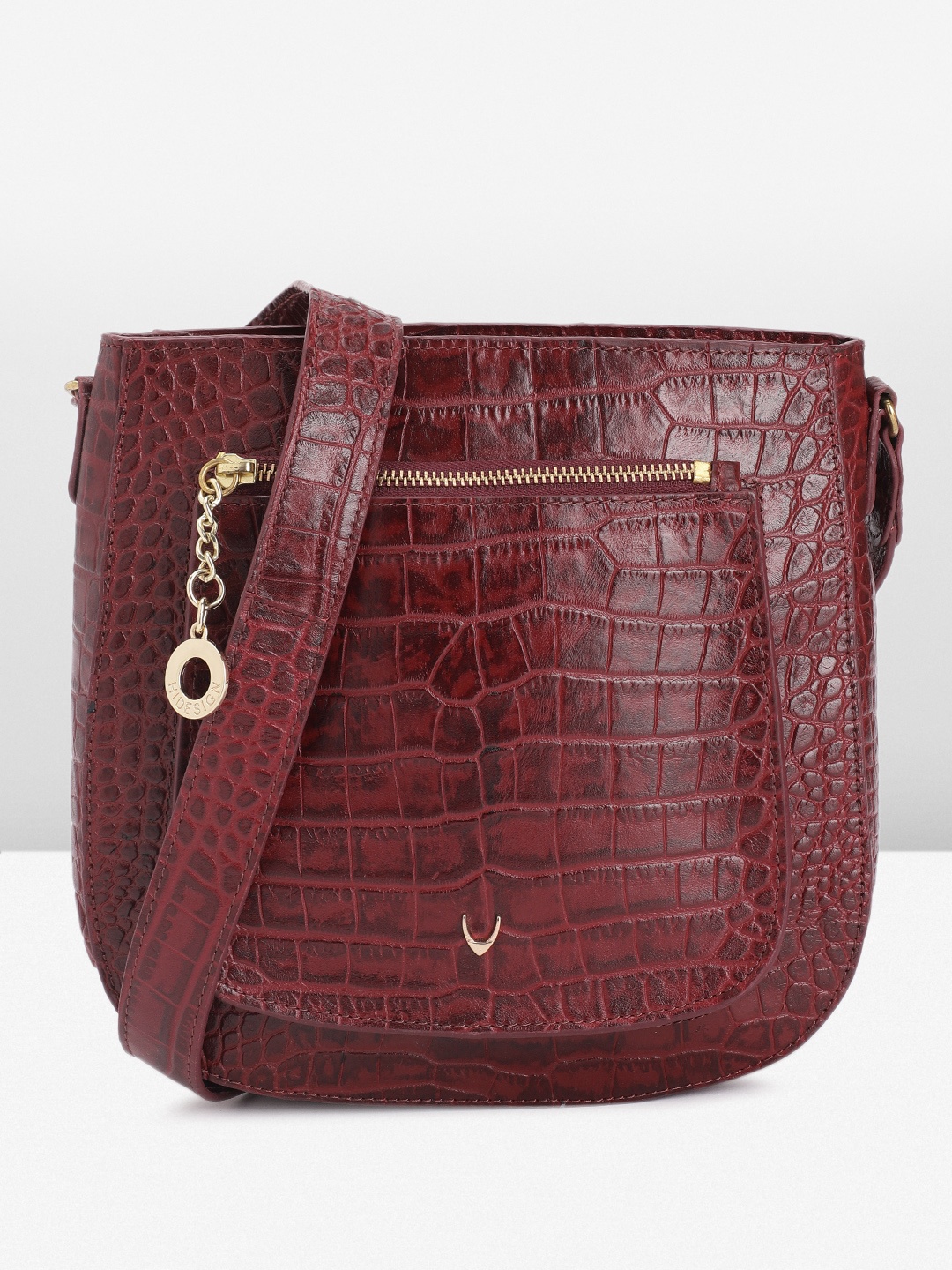 

Hidesign Women Textured Leather Sling Bag, Maroon