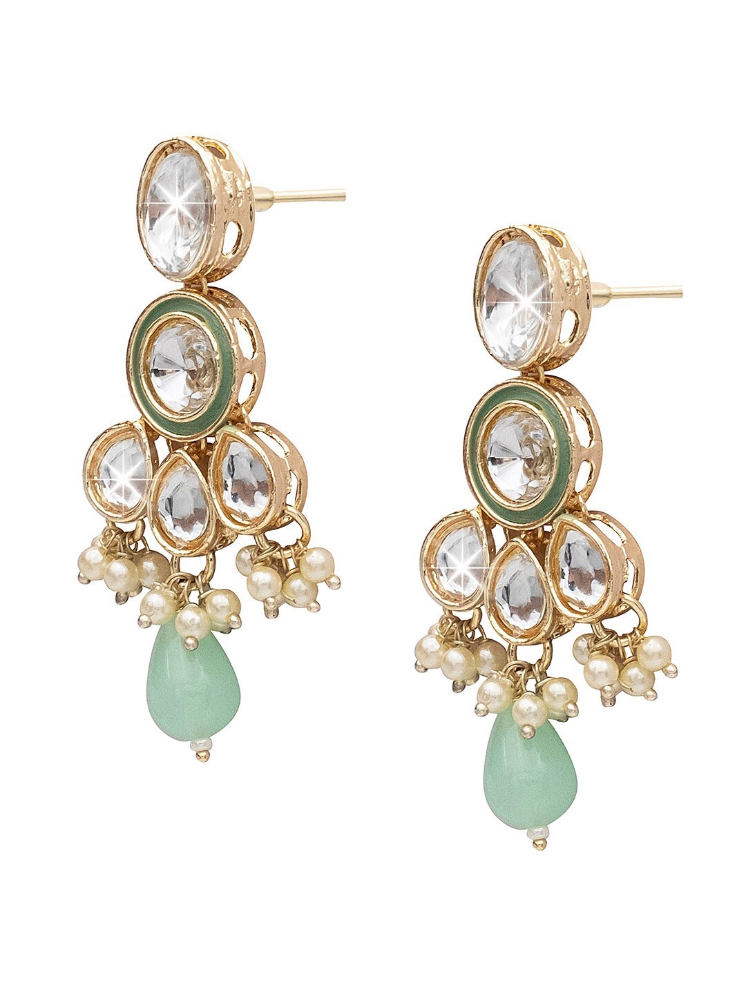 

Shining Jewel - By Shivansh Gold Plated Kundan Studded & Pearls Beaded Drop Earrings