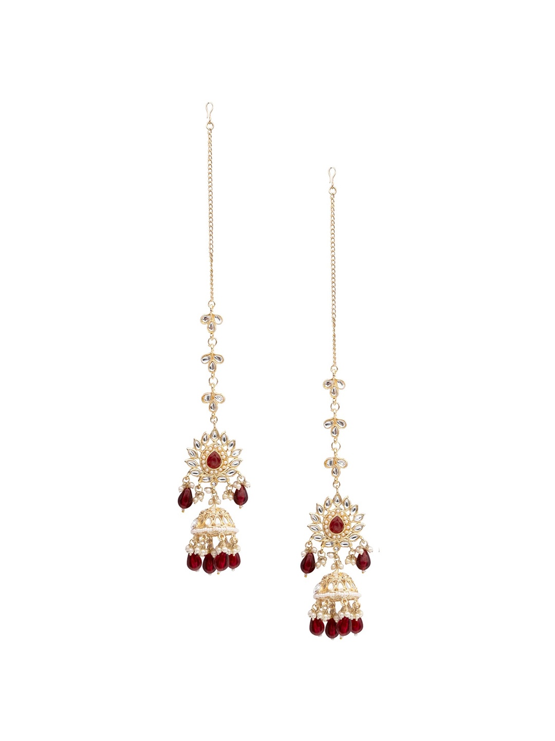 

Shining Jewel - By Shivansh Gold Plated Dome Shaped Kundhan Studded & beaded Jhumkas