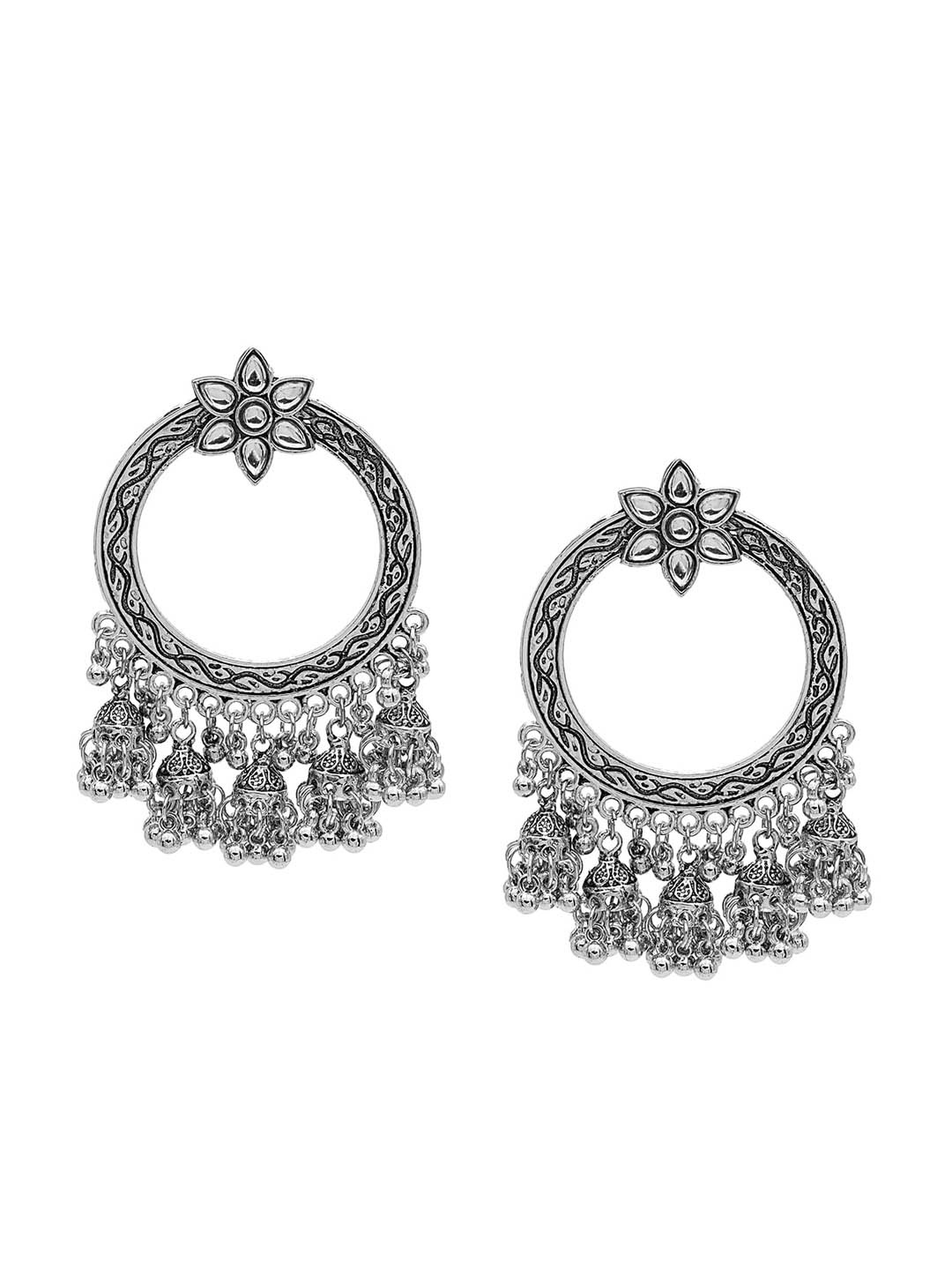 

Shining Jewel - By Shivansh Silver Plated Antique Dome Shaped Jhumkas