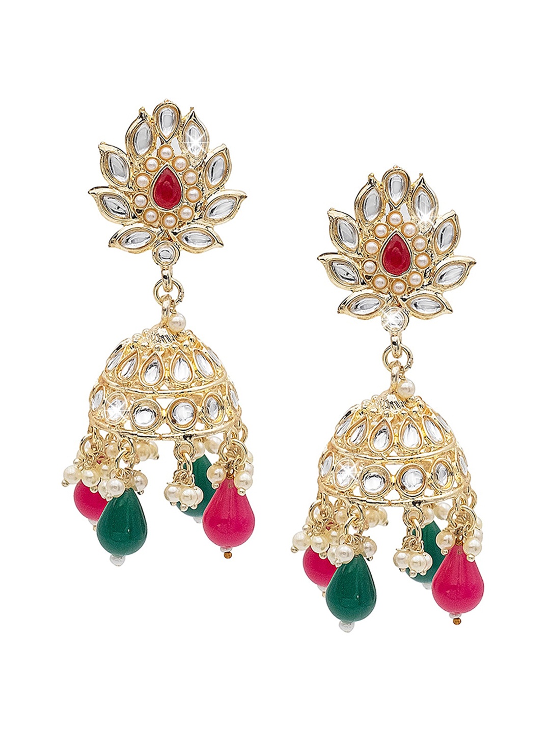 

Shining Jewel - By Shivansh Gold Plated Kundan Studded & Beaded Jhumkas