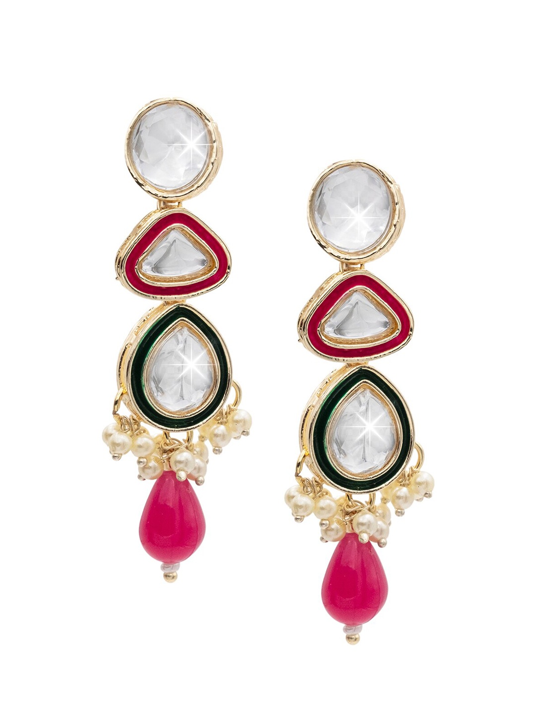 

Shining Jewel - By Shivansh Gold Plated Kundan Studded & Pearls Beaded Drop Earrings