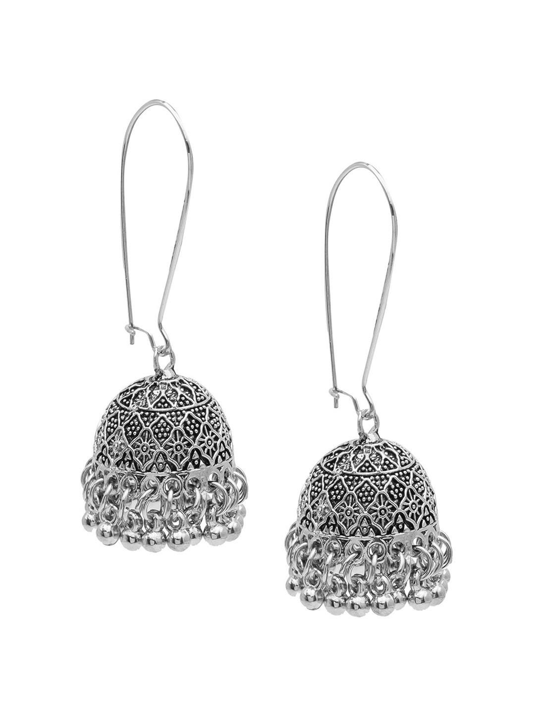 

Shining Jewel - By Shivansh Silver Plated Dome Shaped Jhumkas Earrings