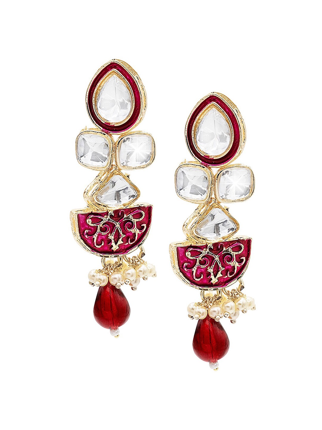 

Shining Jewel - By Shivansh Gold Plated Kundan Studded & Beaded Drop Earrings