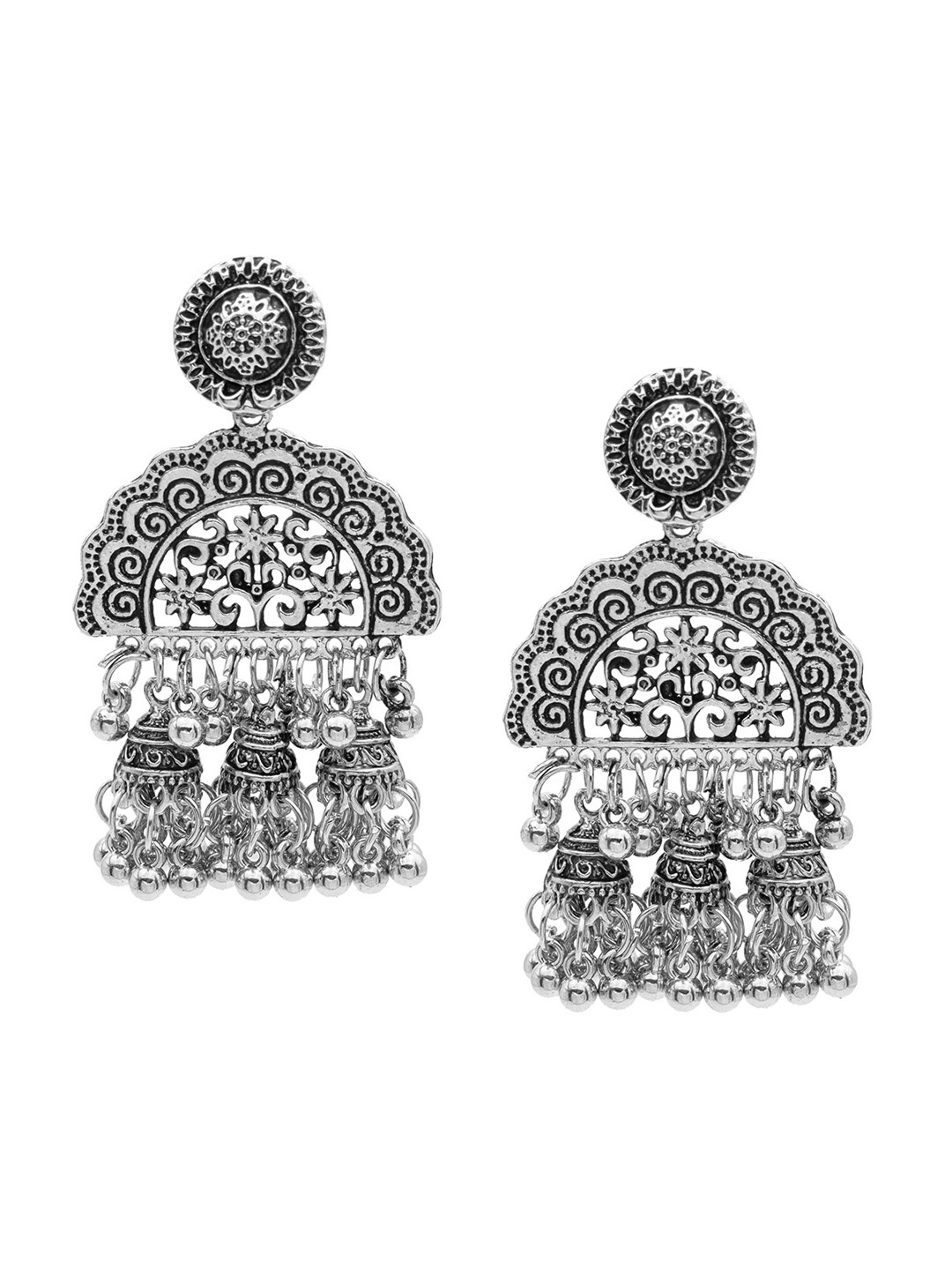 

Shining Jewel - By Shivansh Antique Silver Plated Jhumkas