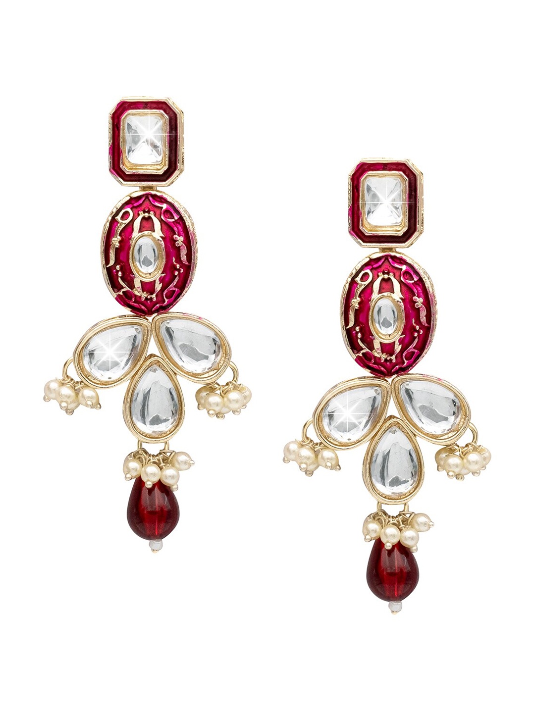 

Shining Jewel - By Shivansh Gold Plated Kundan Studded & Beaded Enamelled Drop Earrings