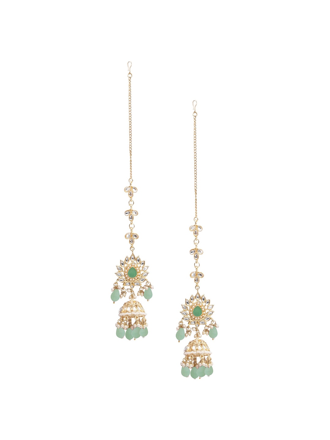 

Shining Jewel - By Shivansh Gold Plated Dome Shaped Kundhan Studded & beaded Jhumkas