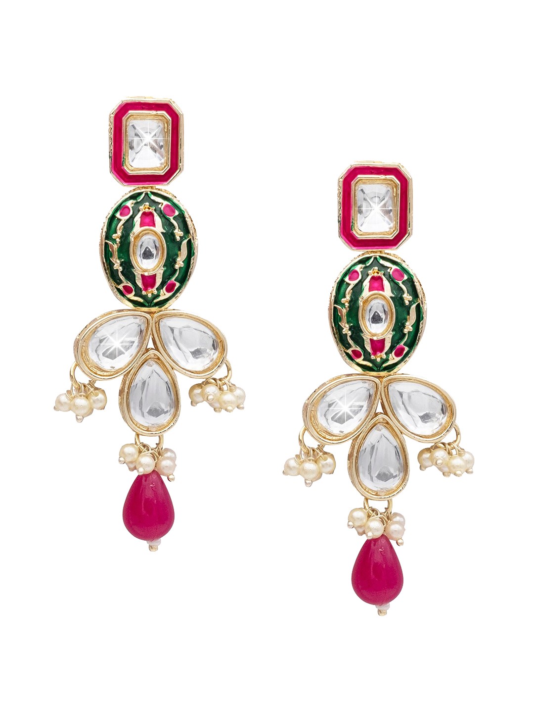 

Shining Jewel - By Shivansh Gold Plated Kundan Studded & Pearls Beaded Drop Earrings