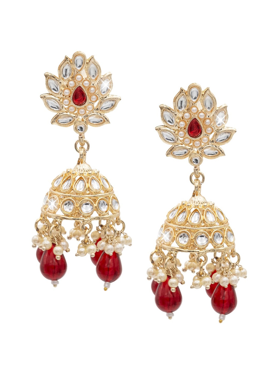 

Shining Jewel - By Shivansh Gold Plated Kundan Studded & Beaded Jhumkas