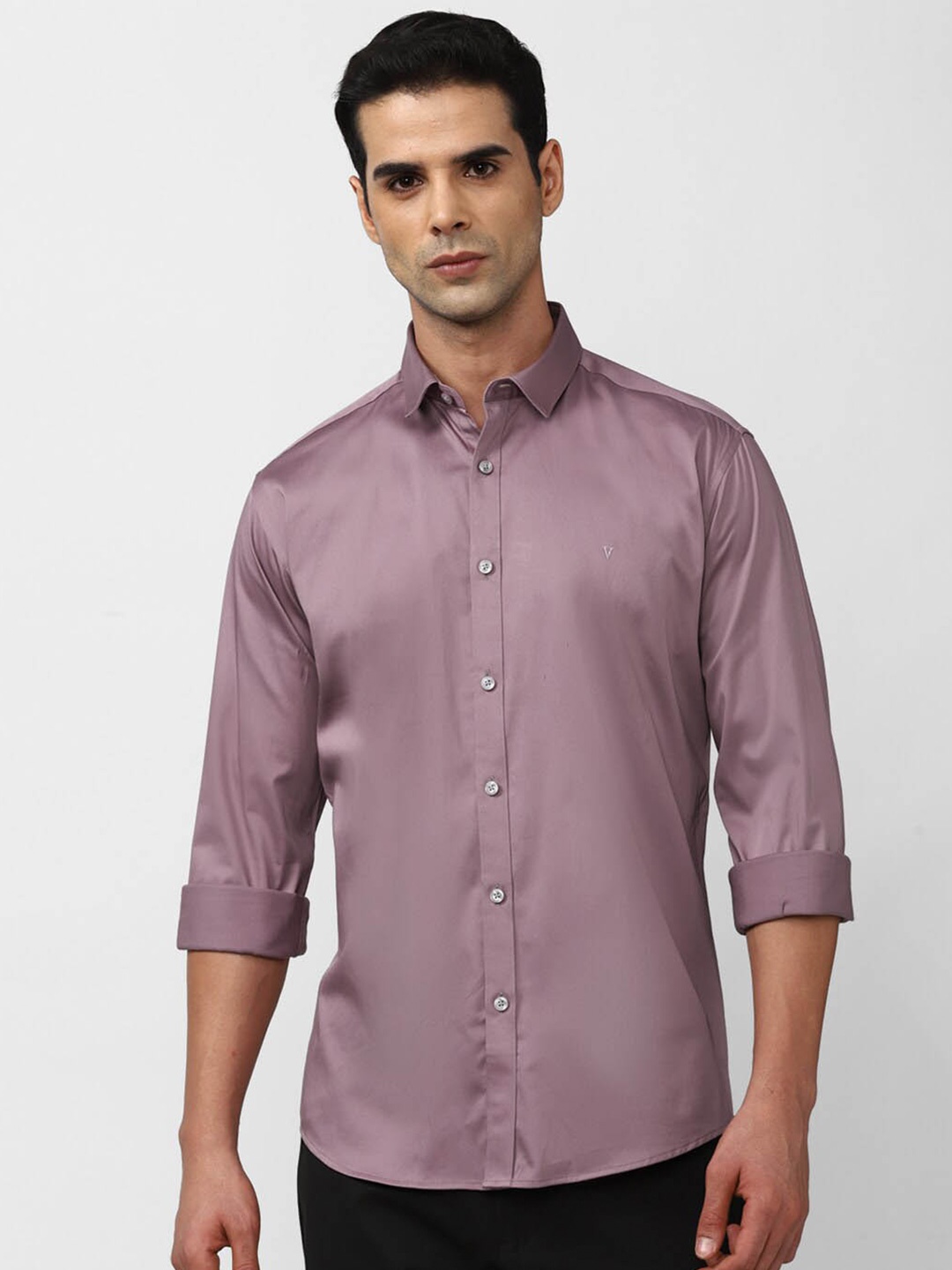 

V Dot Slim Fit Opaque Pure Cotton Party Shirt, Purple