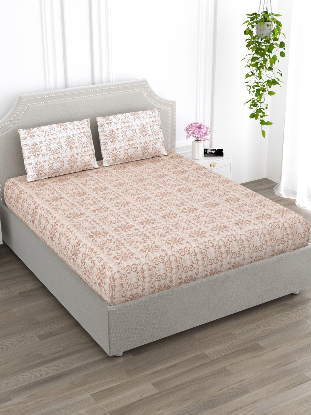

EverHOME Harmony Brown Ethnic Cotton 210 TC King Bedsheet with 2 Pillow Covers