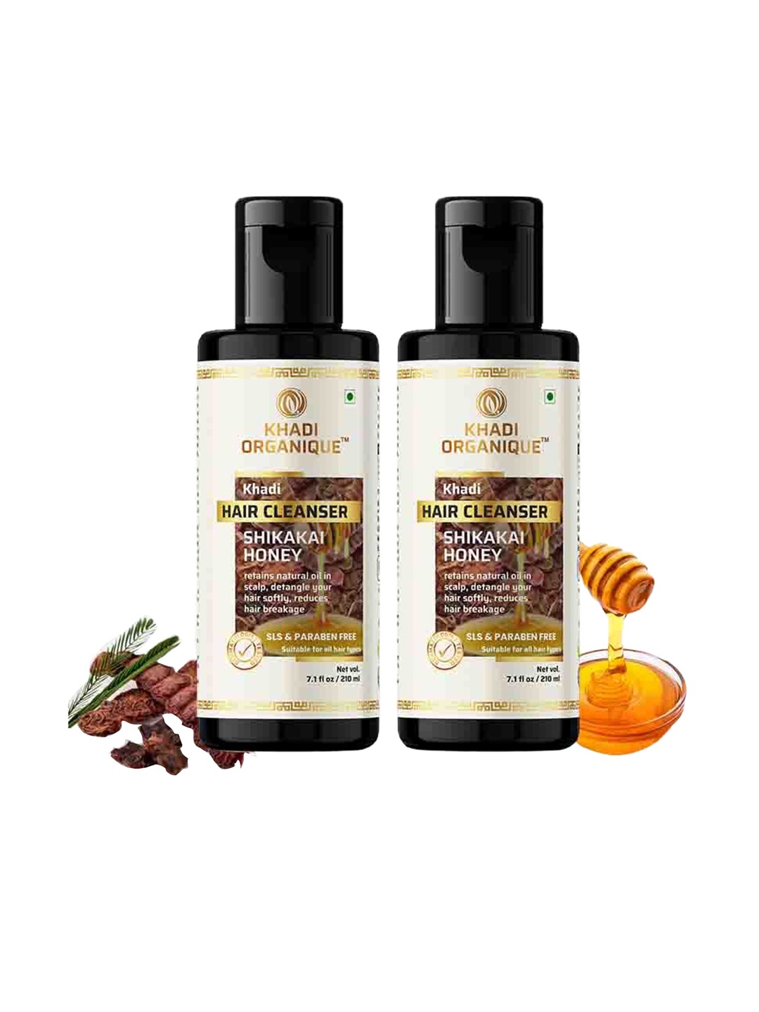 

Khadi Organique Set Of 2 Khadi Hair Cleanser With Shikakai & Honey - 210ml Each, Beige