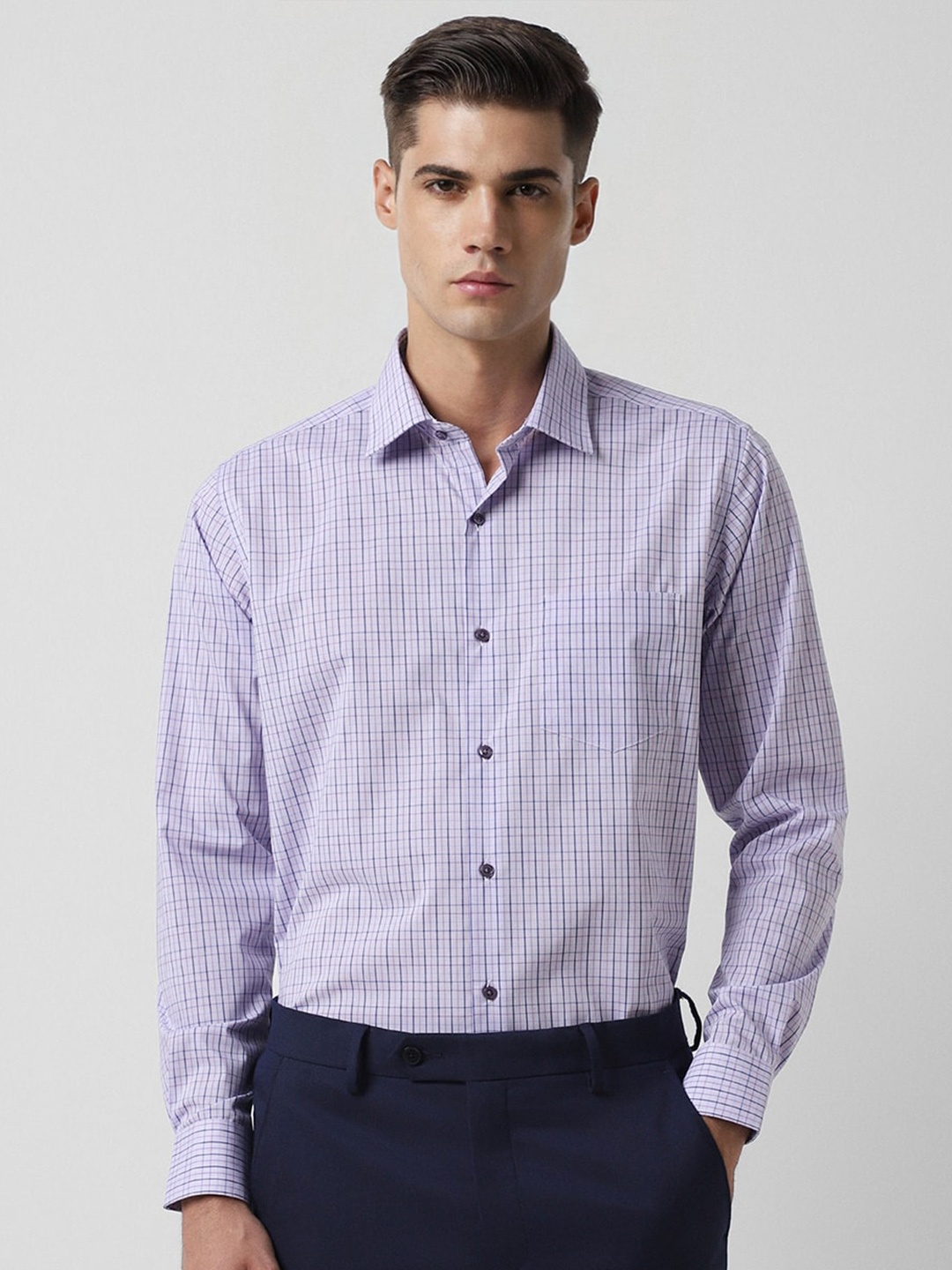 

Van Heusen Checked Spread Collar Formal Shirt, Purple