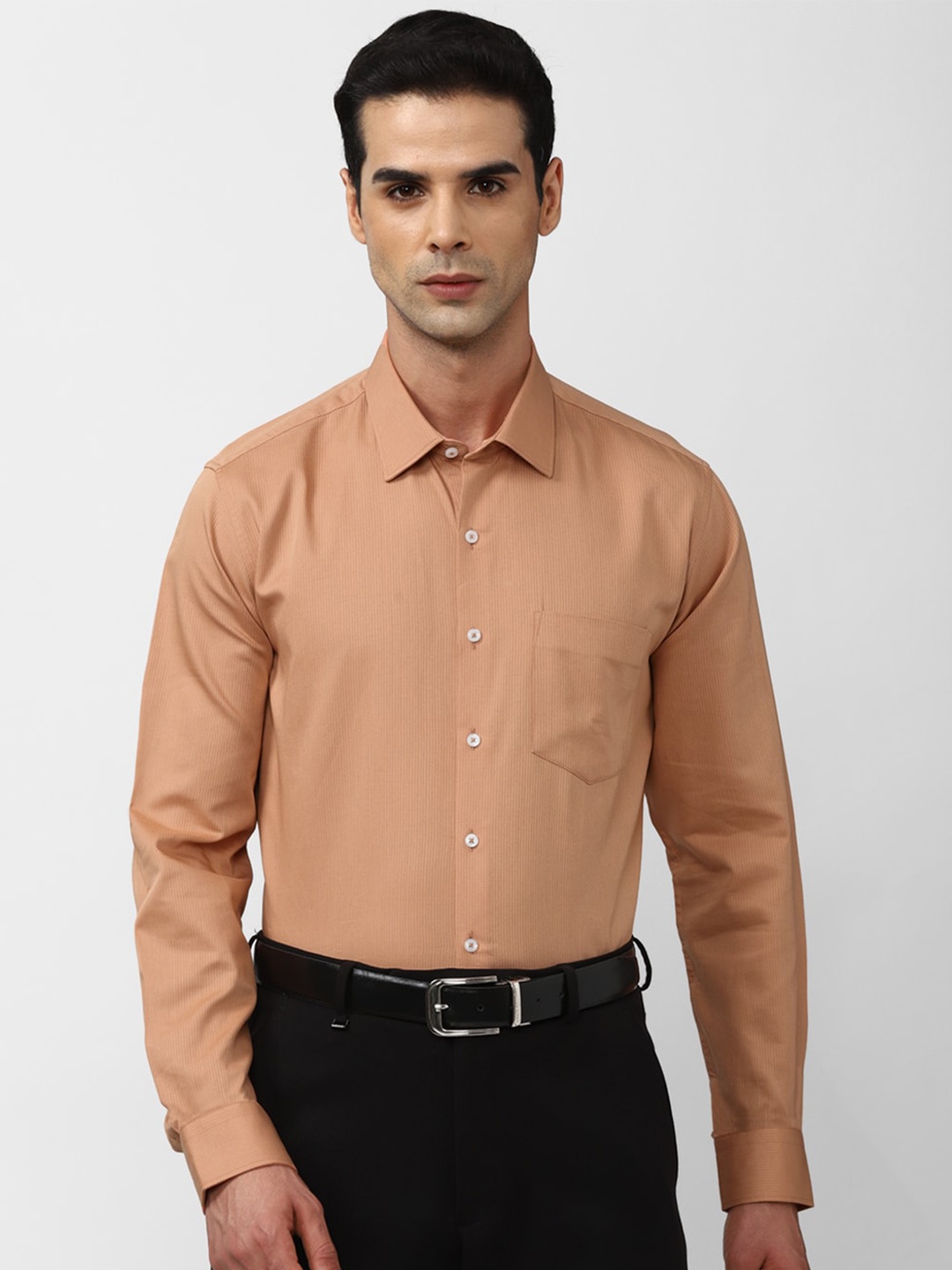 

Van Heusen Textured Self Design Pure Cotton Formal Shirt, Peach