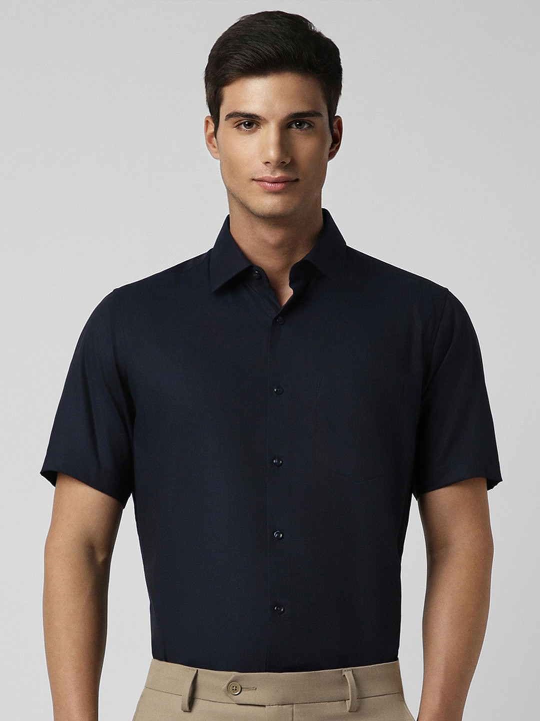 

Van Heusen Textured Self Design Pure Cotton Casual Shirt, Navy blue