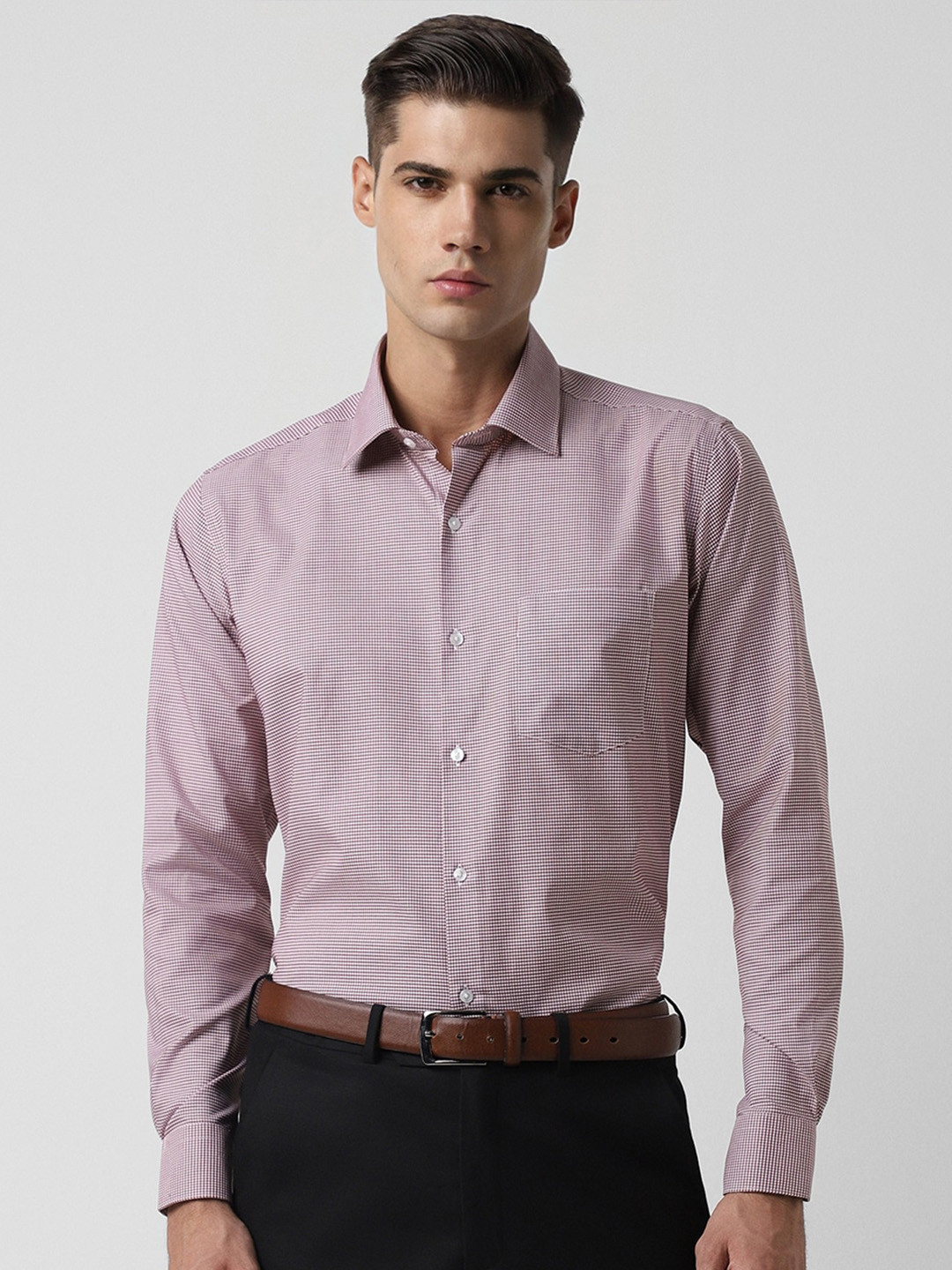 

Van Heusen Micro Checked Regular Fit Formal Shirt, Red