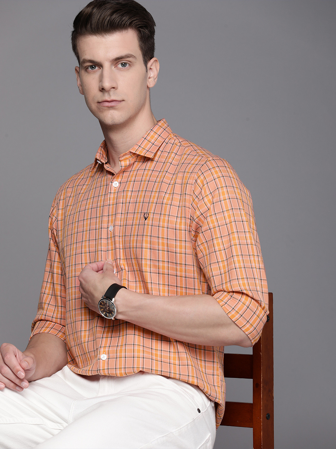 

Allen Solly Sport Fit Checked Pure Cotton Casual Shirt, Orange