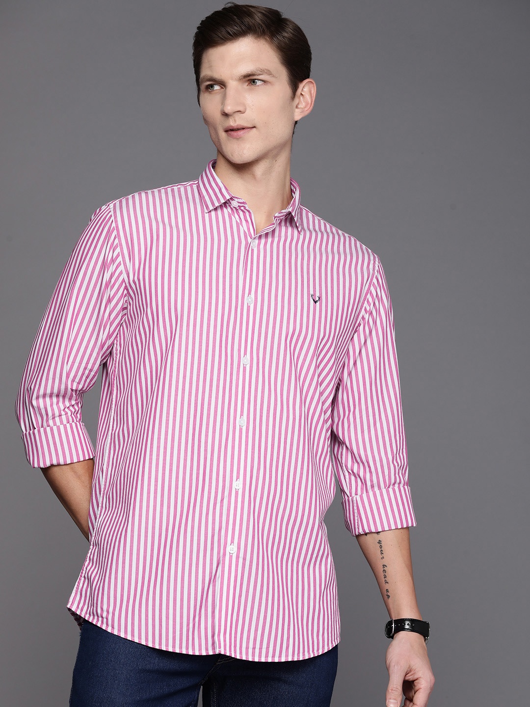 

Allen Solly Pure Cotton Sport Slim Fit Opaque Striped Casual Shirt, Pink