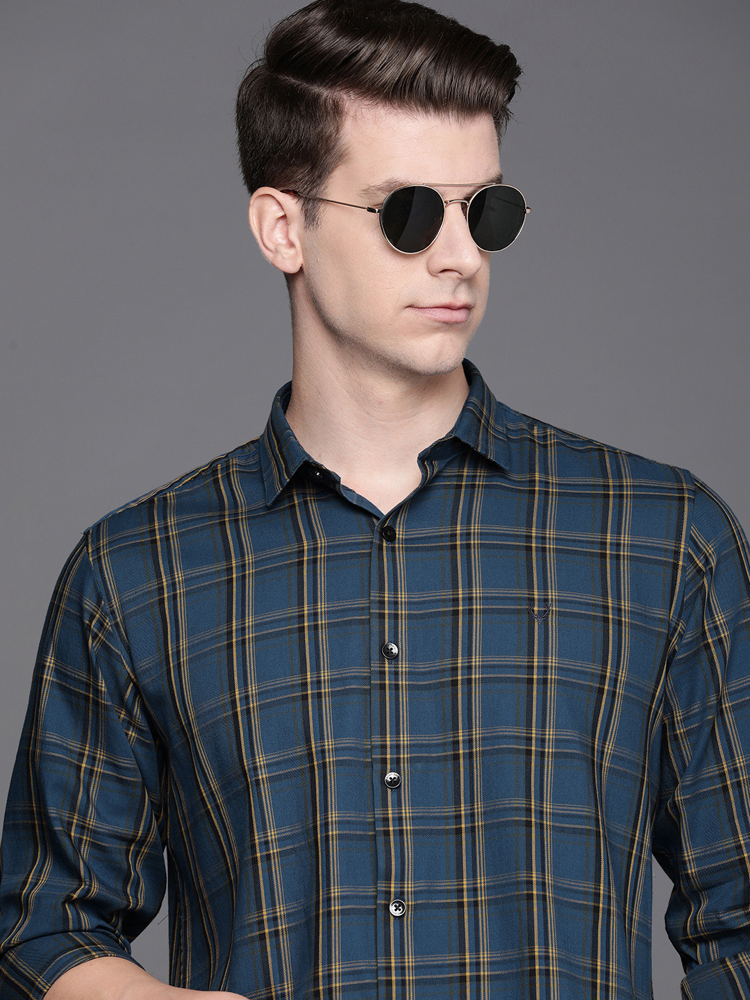 

Allen Solly Pure Cotton Sport Slim Fit Tartan Checked Casual Shirt, Navy blue