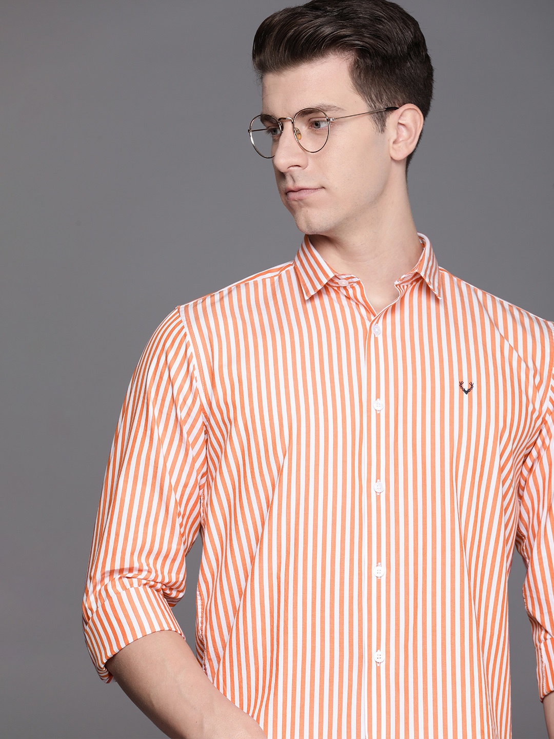 

Allen Solly Sport Fit Striped Pure Cotton Casual Shirt, Orange