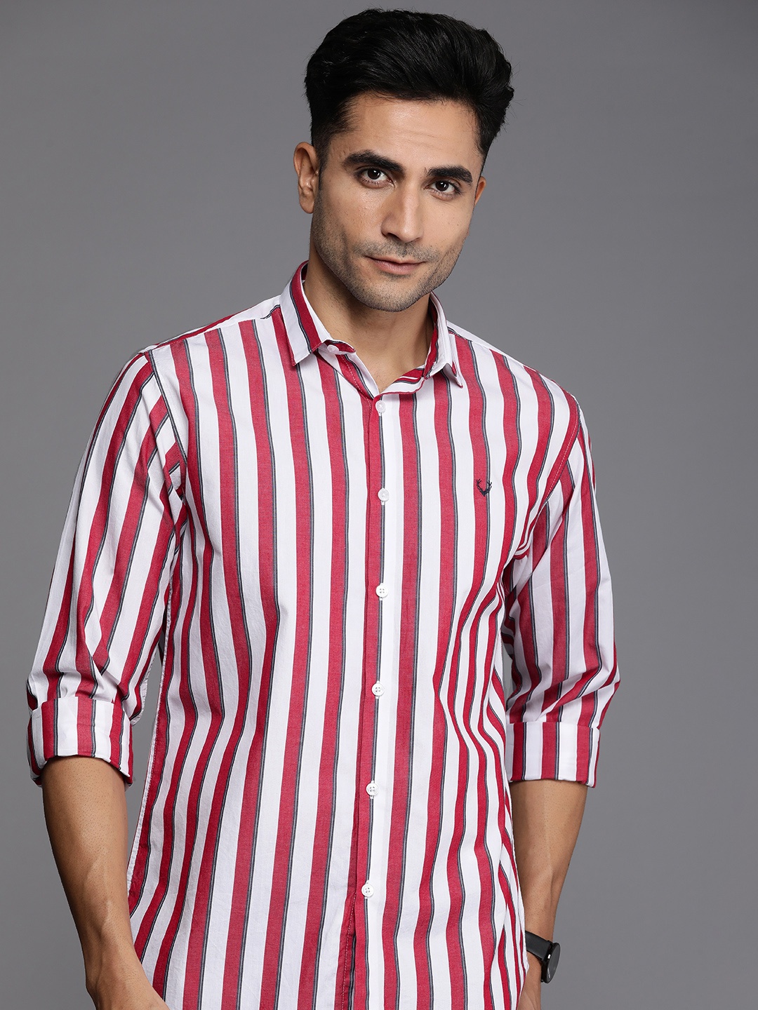 

Allen Solly Pure Cotton Classic Slim Fit Striped Casual Shirt, Red