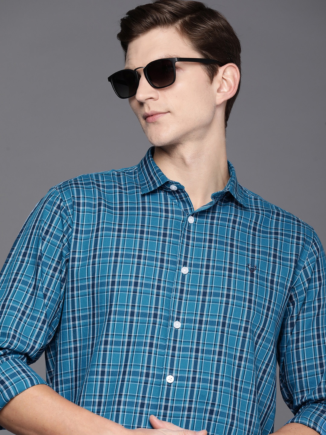 

Allen Solly Sport Fit Checked Pure Cotton Casual Shirt, Blue