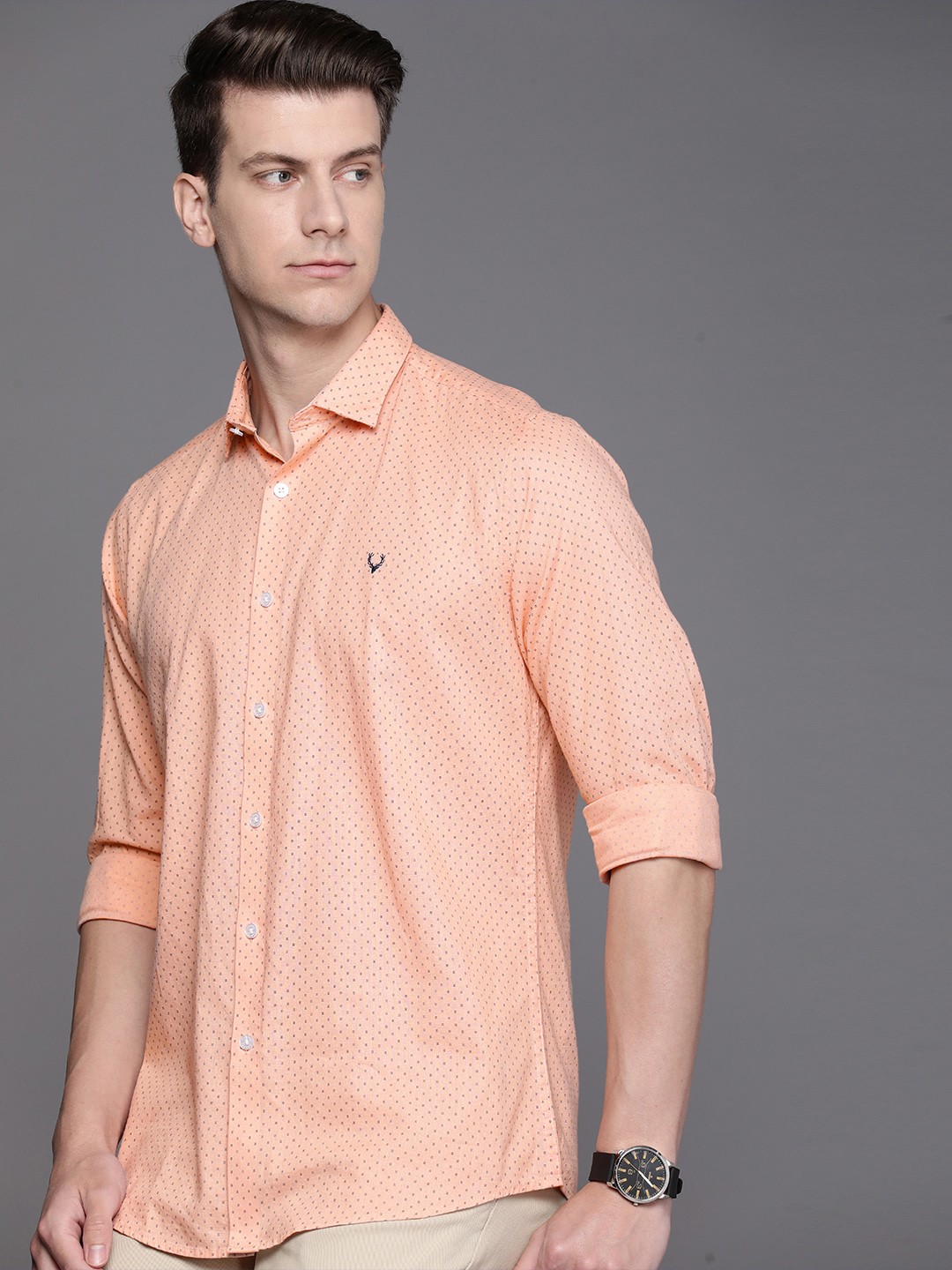 

Allen Solly Cotton Linen Sport Slim Fit Opaque Printed Casual Shirt, Peach