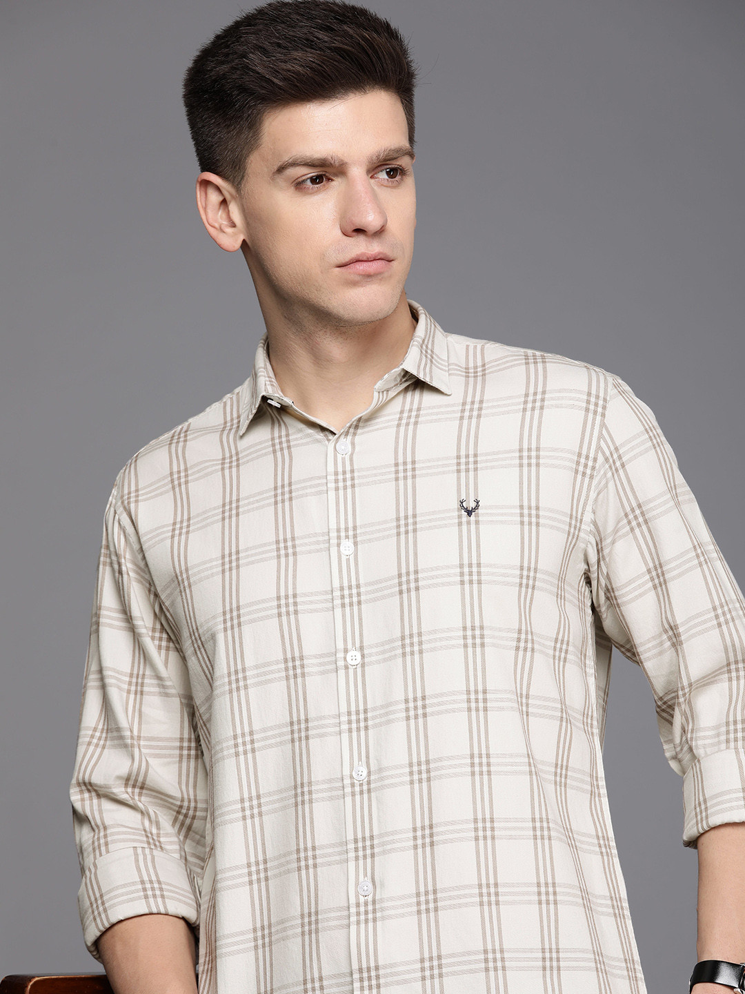 

Allen Solly Pure Cotton Classic Checked Casual Shirt, Beige