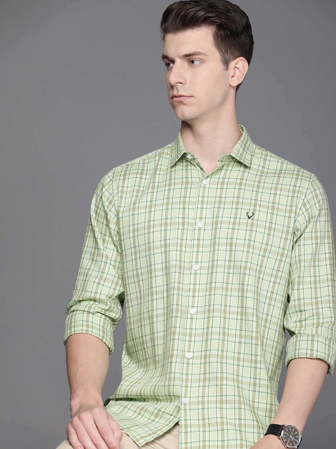 

Allen Solly Pure Cotton Sport Slim Fit Tartan Checked Casual Shirt, Green