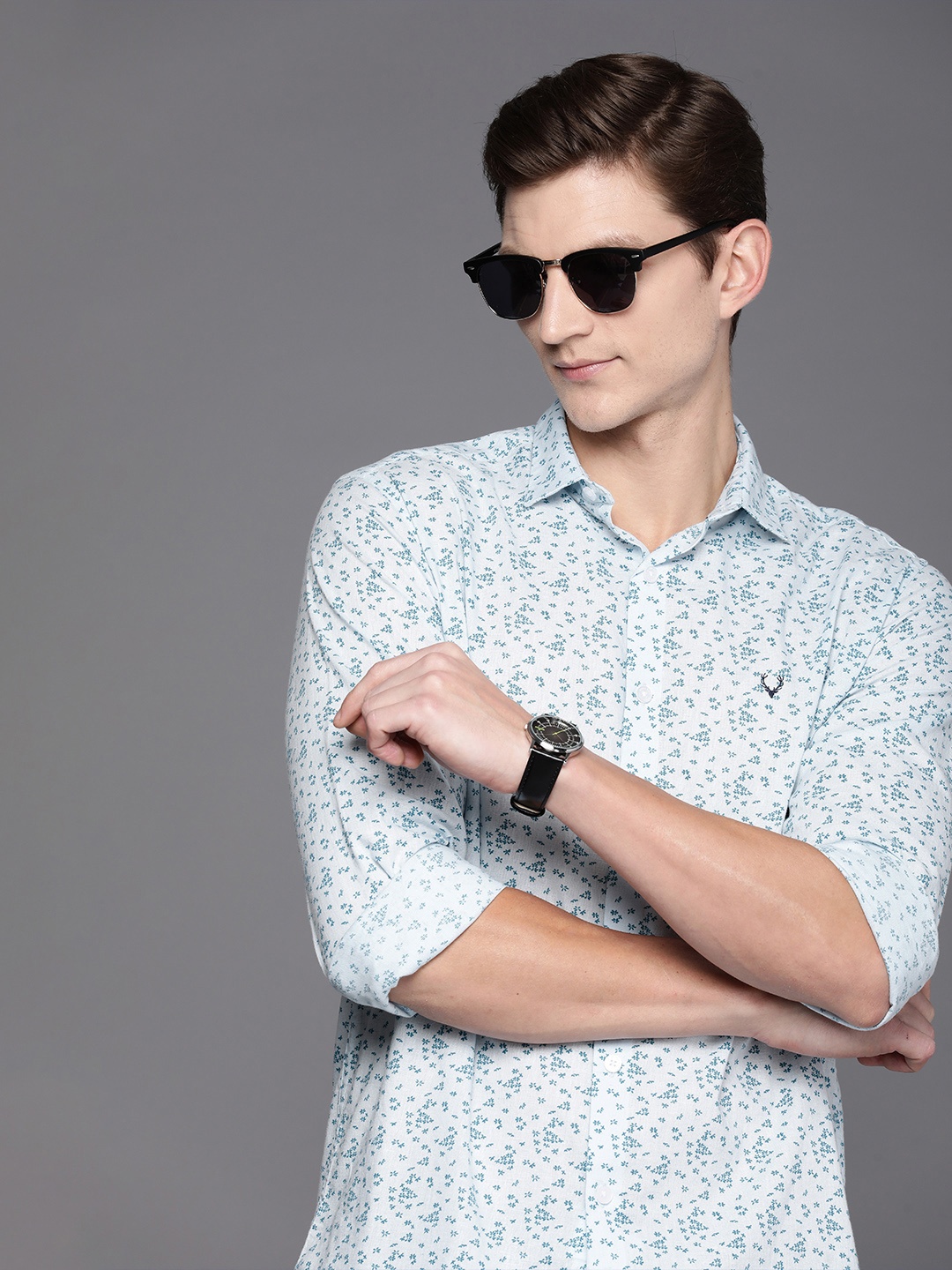 

Allen Solly Cotton Linen Sport Slim Fit Floral Printed Casual Shirt, Blue