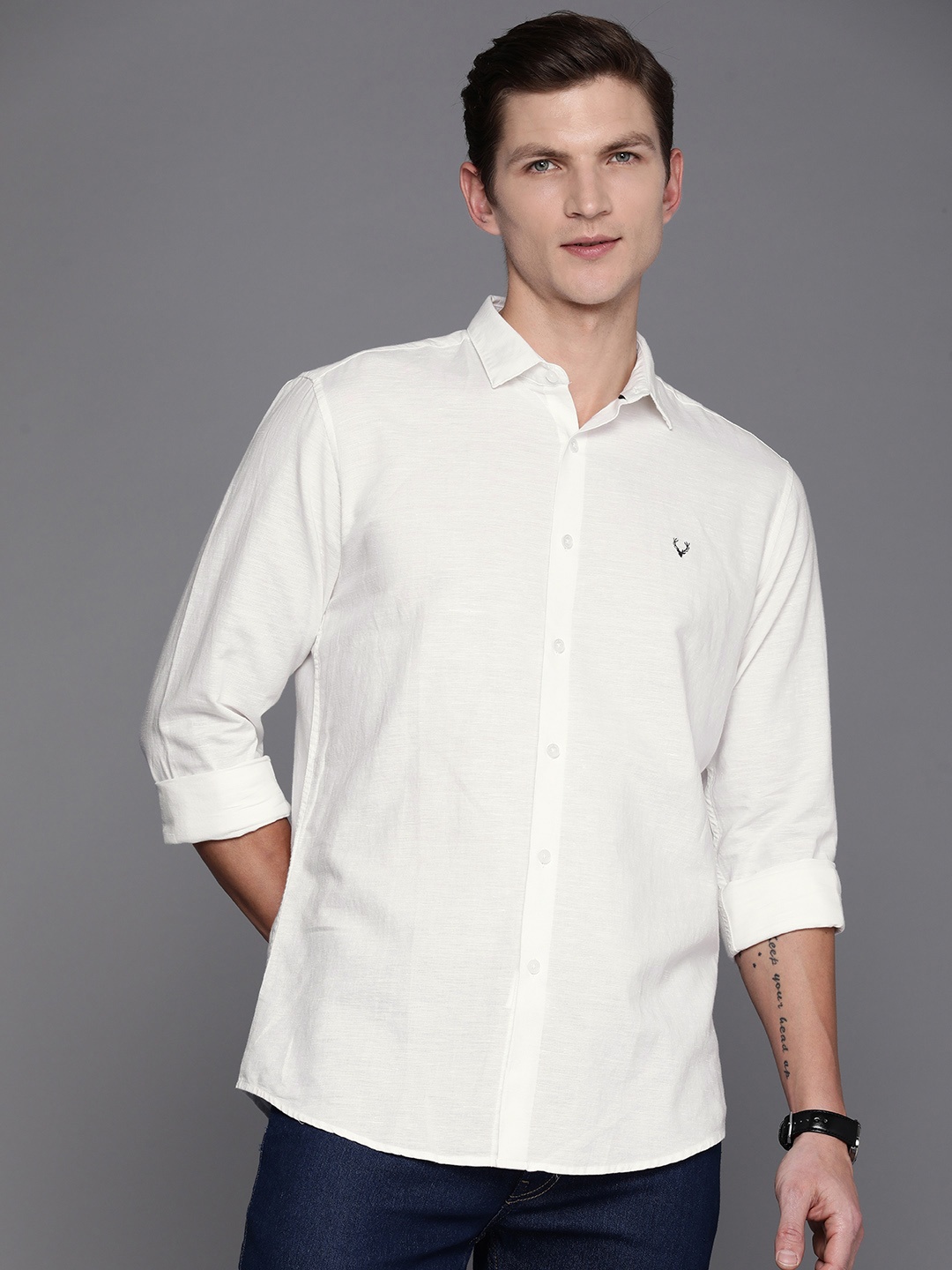 

Allen Solly Linen Cotton Slim Fit Opaque Casual Shirt, White