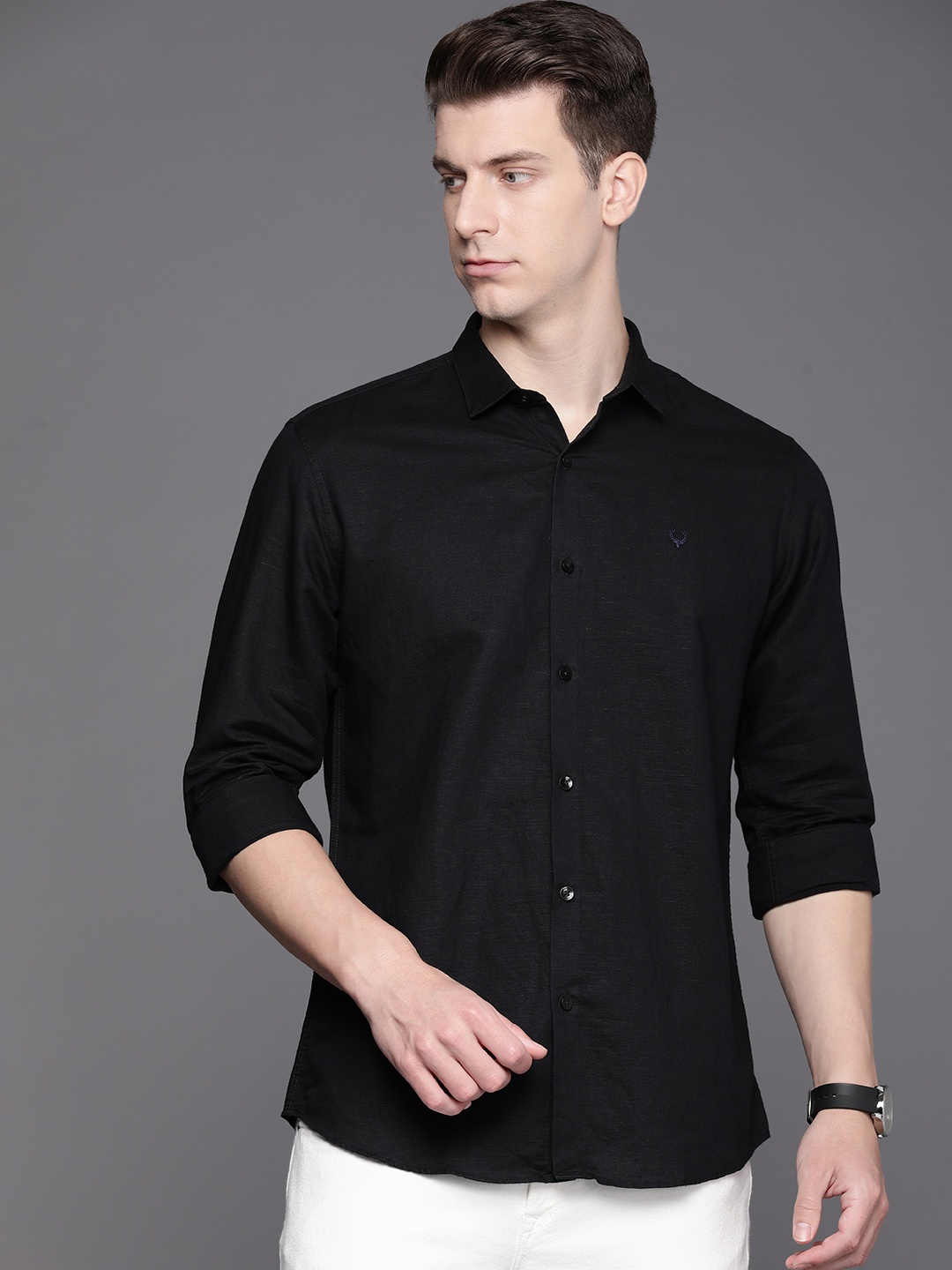 

Allen Solly Linen Cotton Slim Fit Opaque Casual Shirt, Black