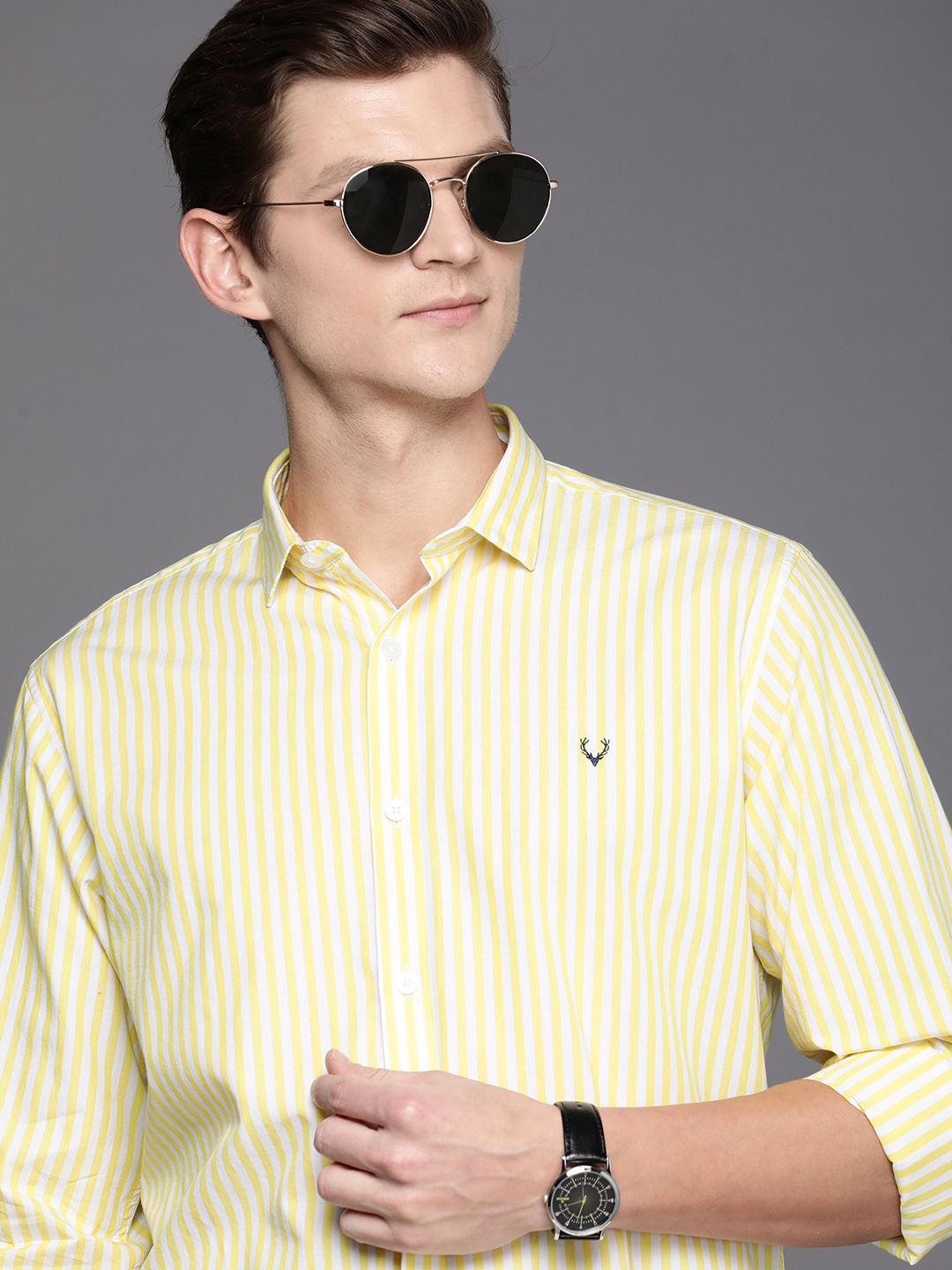 

Allen Solly Pure Cotton Sport Slim Fit Opaque Striped Casual Shirt, Yellow