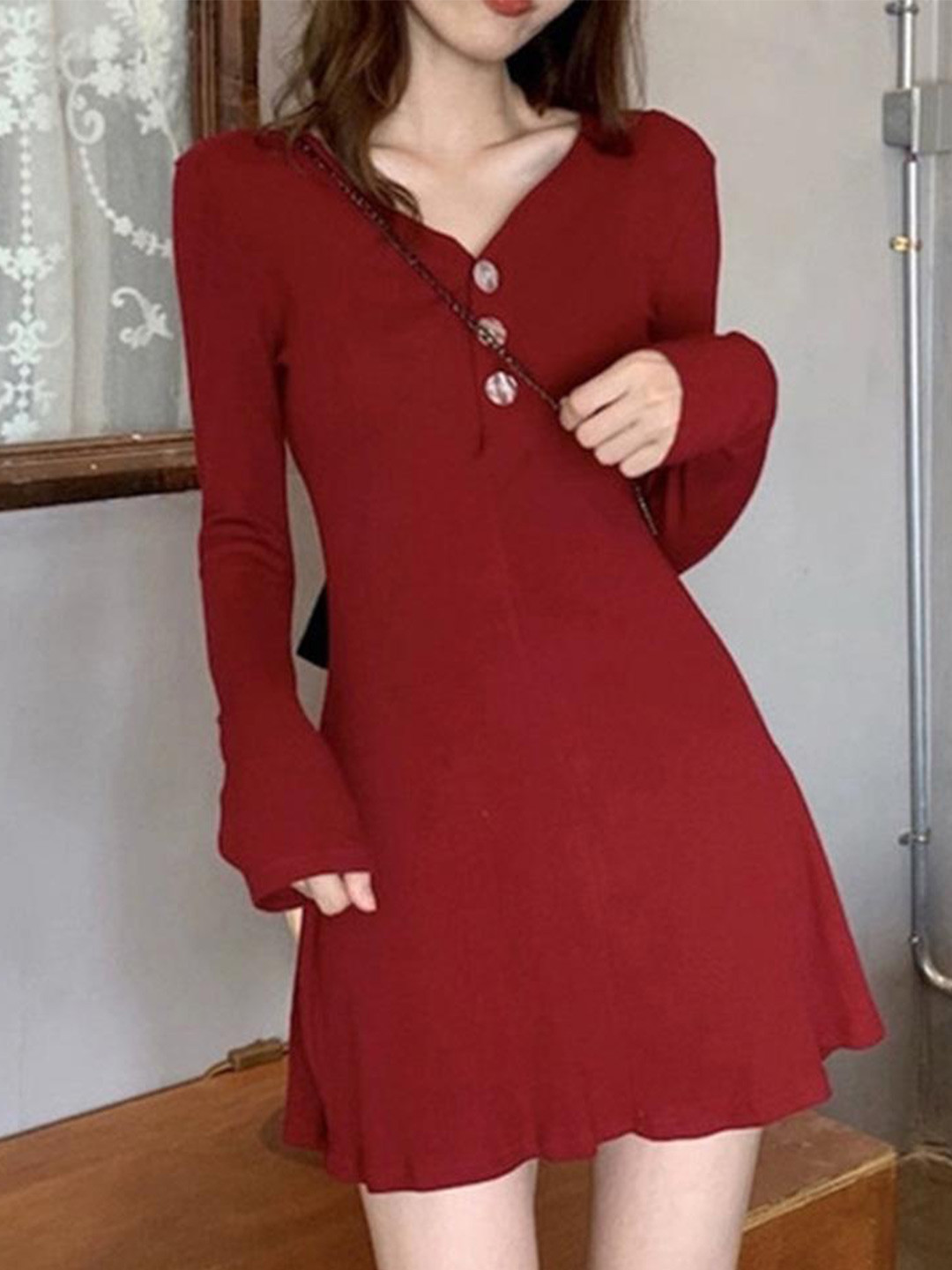 

Lyla V Neck A-Line Dress, Red