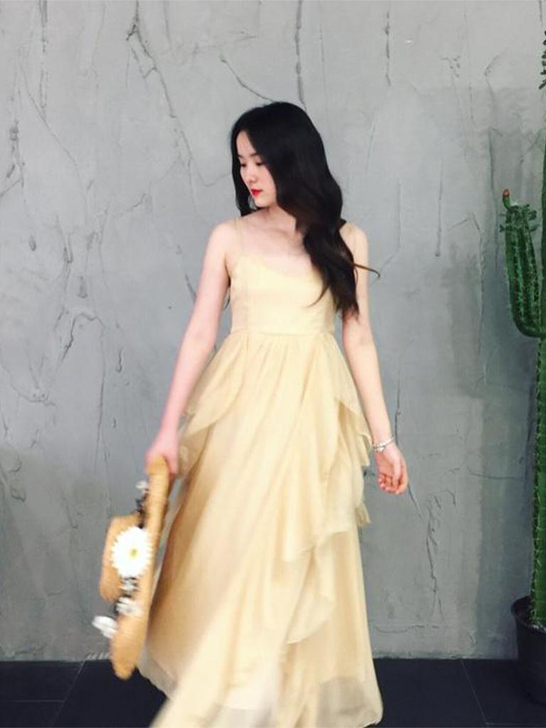 

Lyla Shoulder Straps Sleeveless Layered Maxi Dress, Yellow