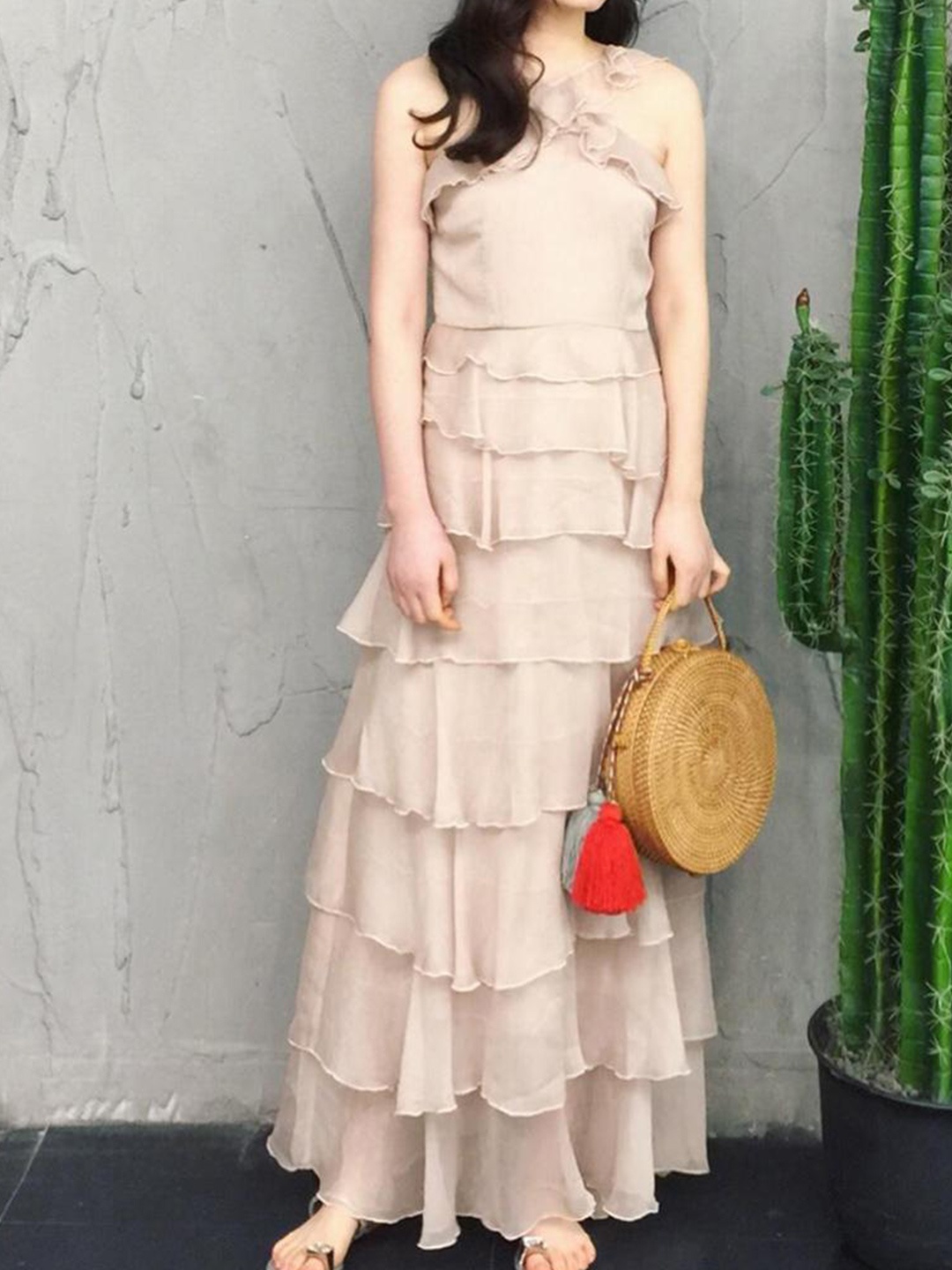 

Lyla V-Neck Sleeveless Cotton Layered Maxi Dress, Pink