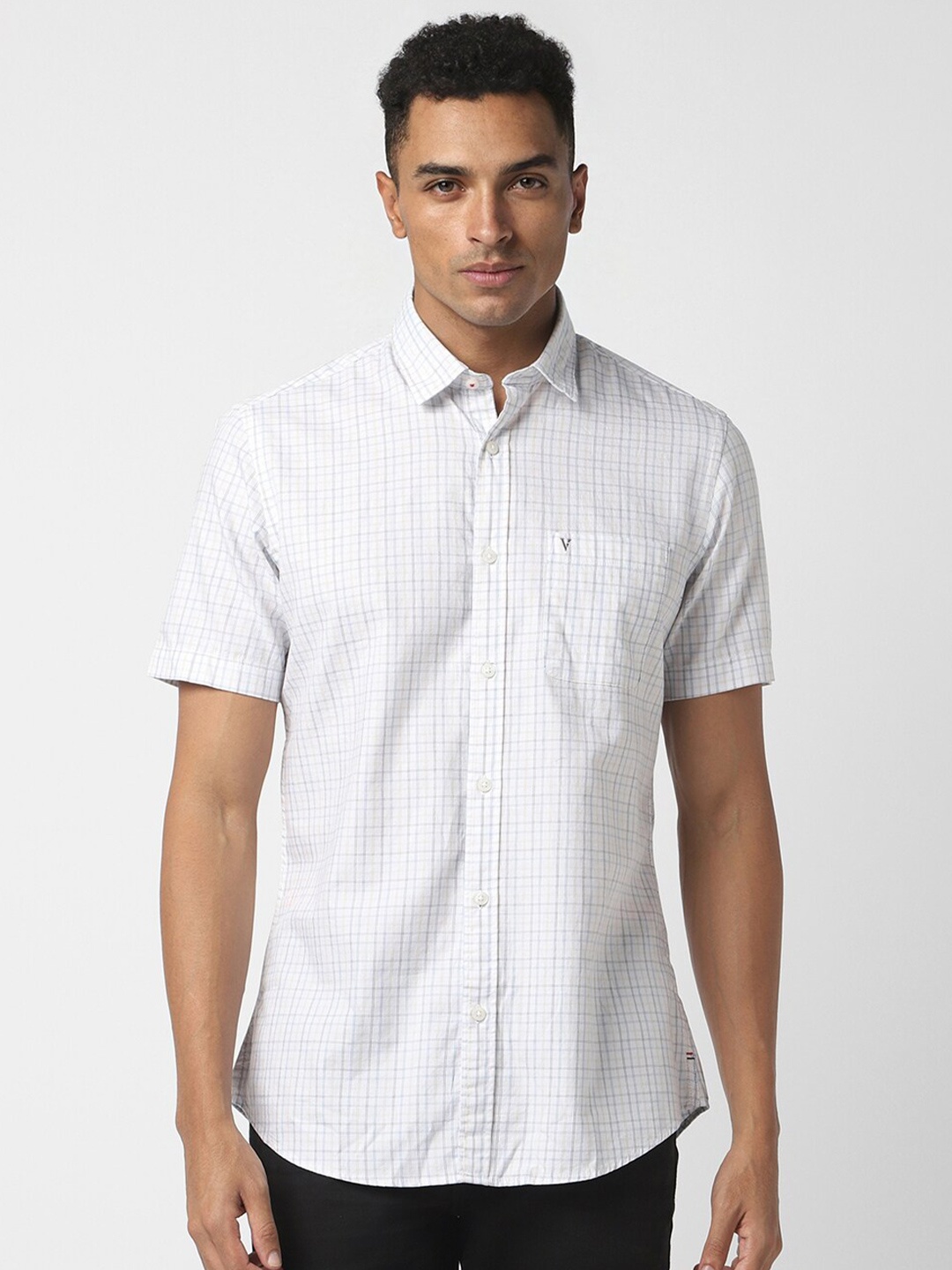 

Van Heusen Sport Slim Fit Grid Tattersall Checked Pure Cotton Casual Shirt, White