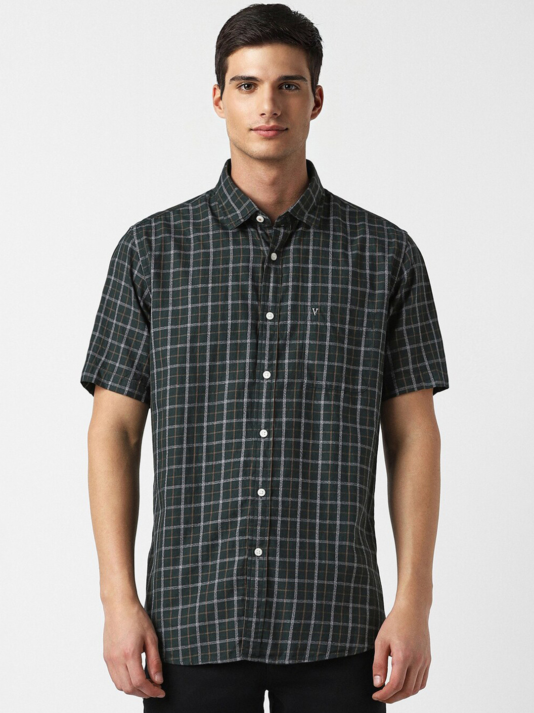

Van Heusen Sport Checked Slim Fit Pure Cotton Casual Shirt, Green