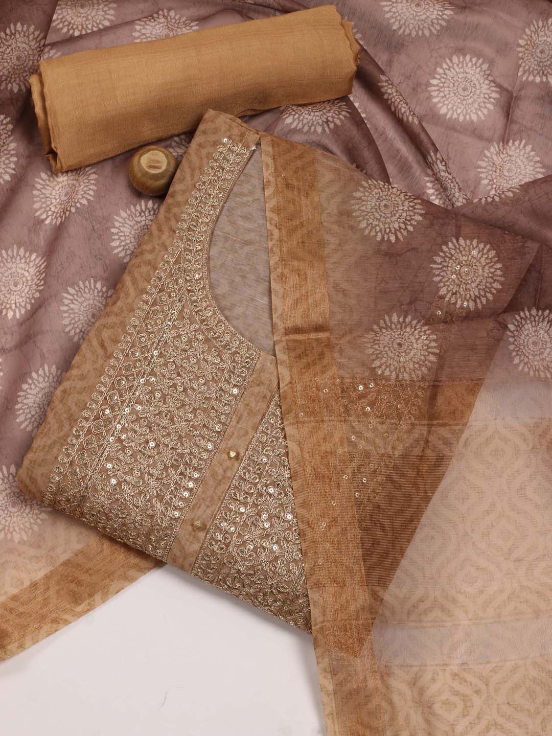

Meena Bazaar Ethnic Motifs Printed Unstitched Dress Material, Mustard